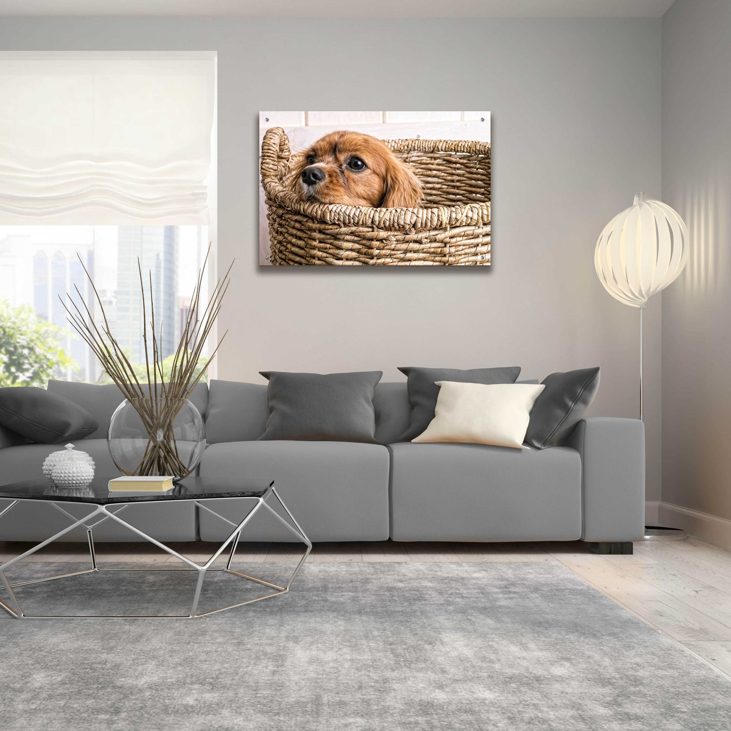 Epic Art 'Puppy in a Laundry Basket' by Edward M. Fielding, Acrylic Glass Wall Art,36x24