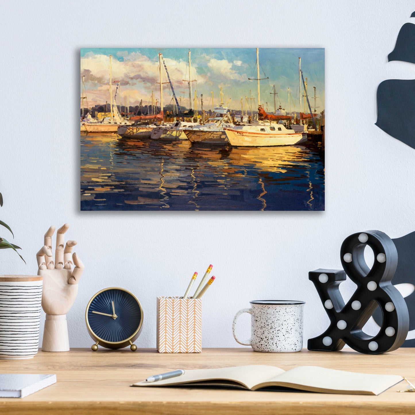 Epic Art 'Boats on Glassy Harbor' by Furtesen, Acrylic Glass Wall Art,16x12