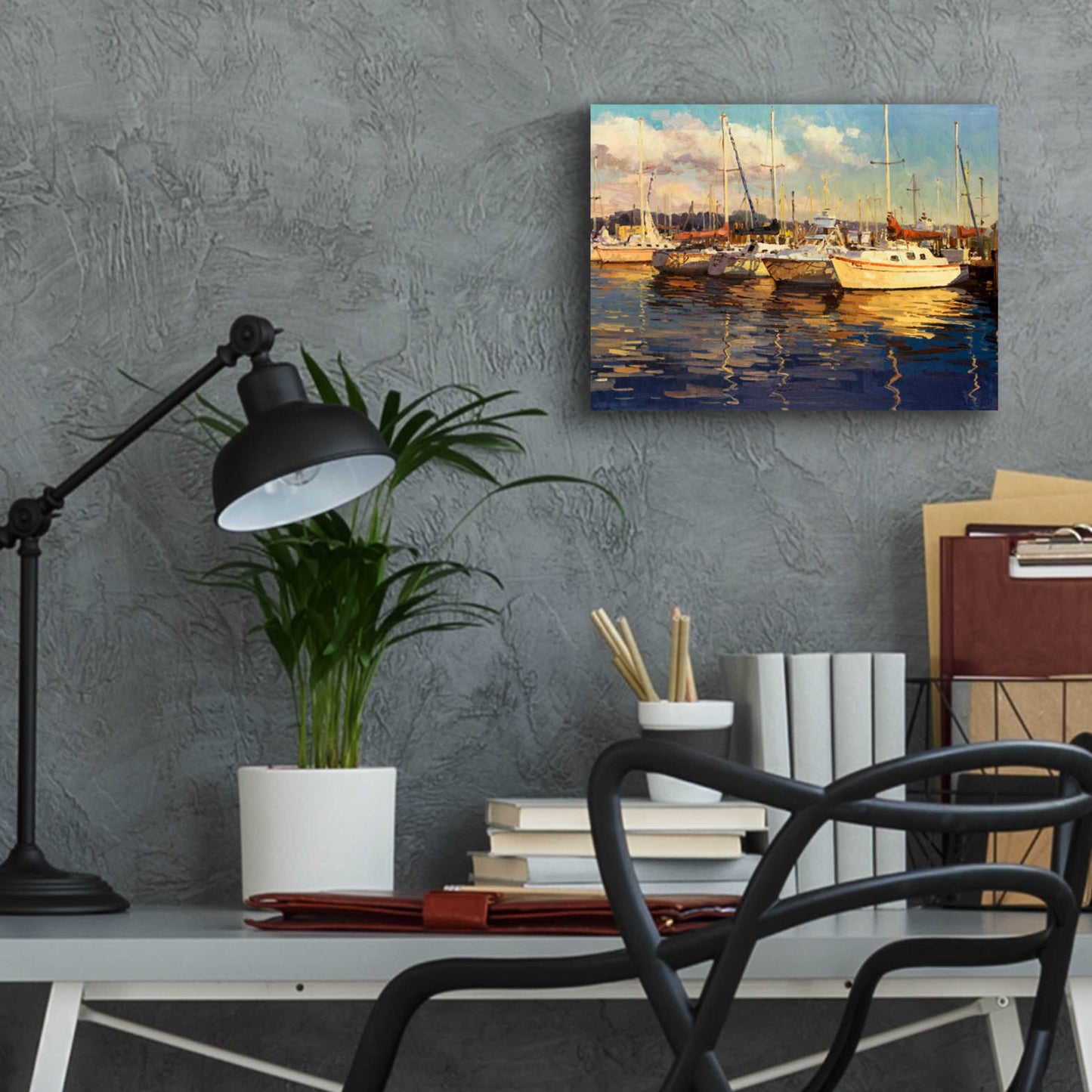 Epic Art 'Boats on Glassy Harbor' by Furtesen, Acrylic Glass Wall Art,16x12