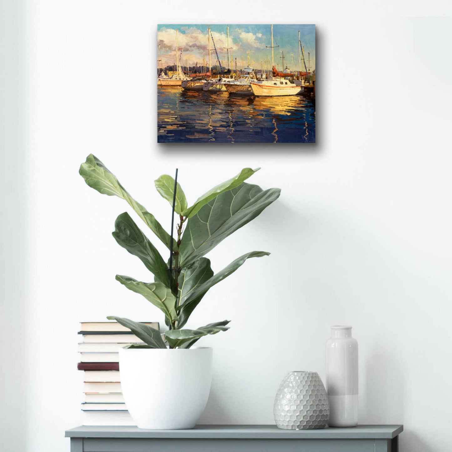 Epic Art 'Boats on Glassy Harbor' by Furtesen, Acrylic Glass Wall Art,16x12