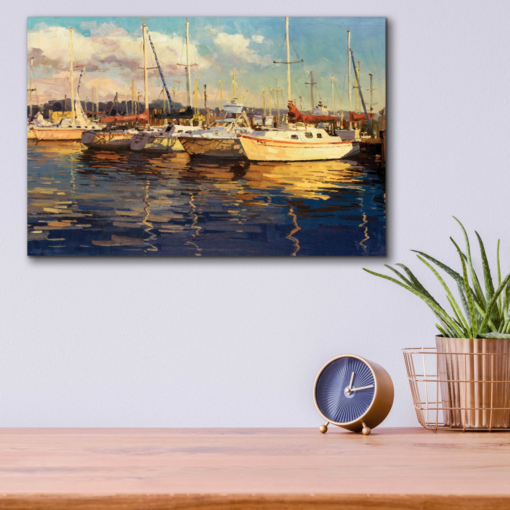 Epic Art 'Boats on Glassy Harbor' by Furtesen, Acrylic Glass Wall Art,16x12