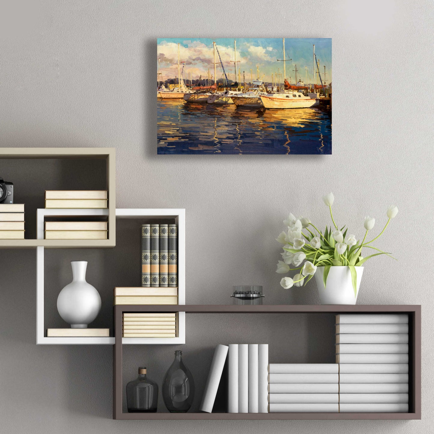 Epic Art 'Boats on Glassy Harbor' by Furtesen, Acrylic Glass Wall Art,24x16