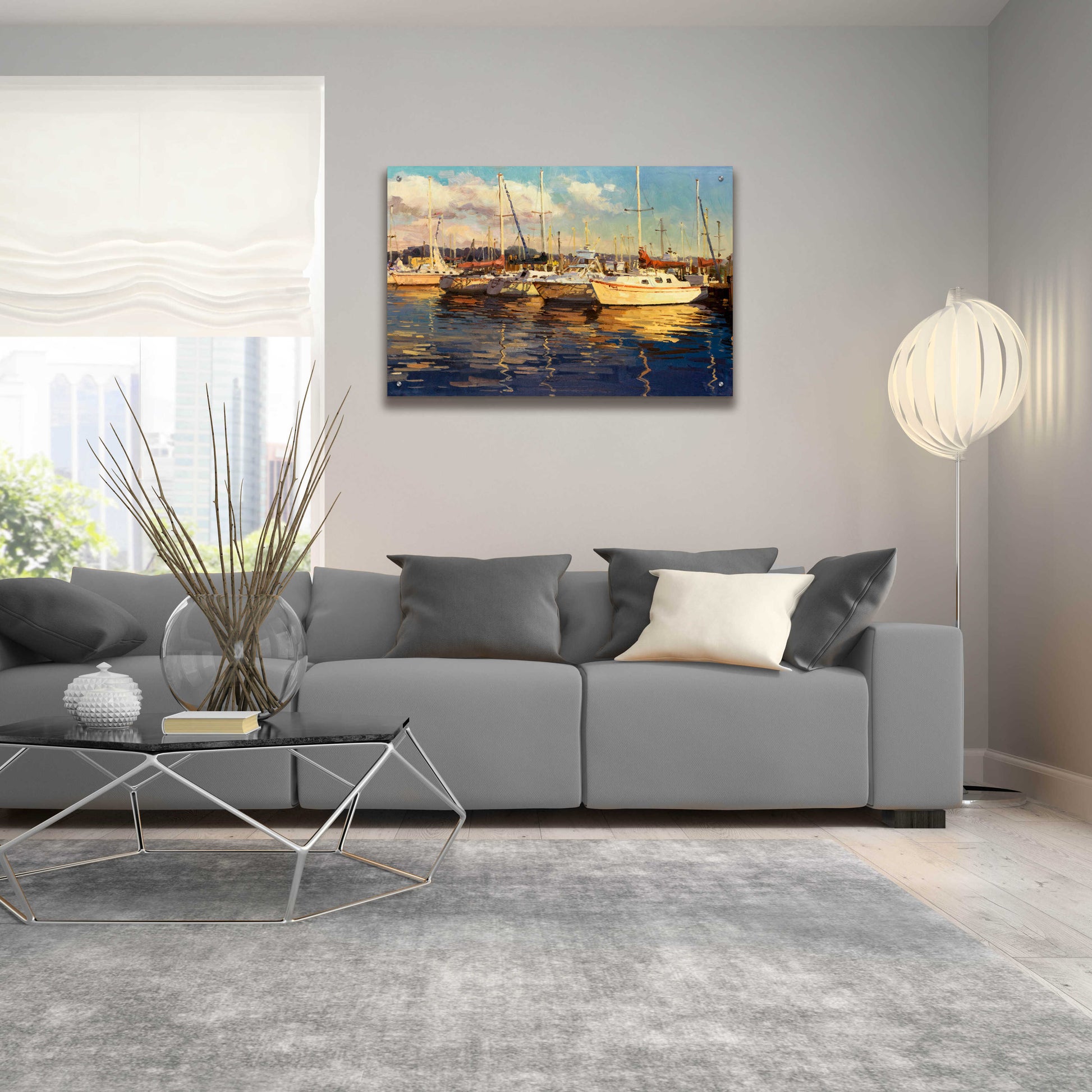 Epic Art 'Boats on Glassy Harbor' by Furtesen, Acrylic Glass Wall Art,36x24