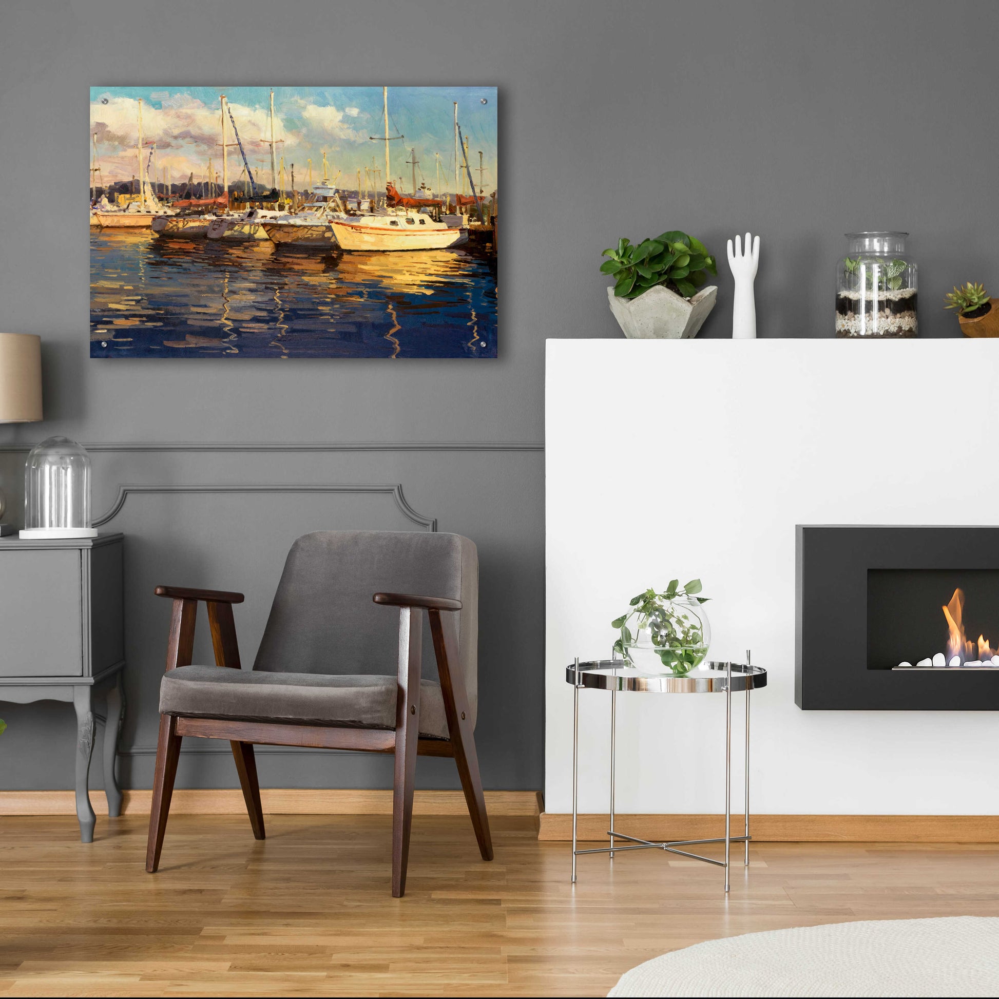 Epic Art 'Boats on Glassy Harbor' by Furtesen, Acrylic Glass Wall Art,36x24