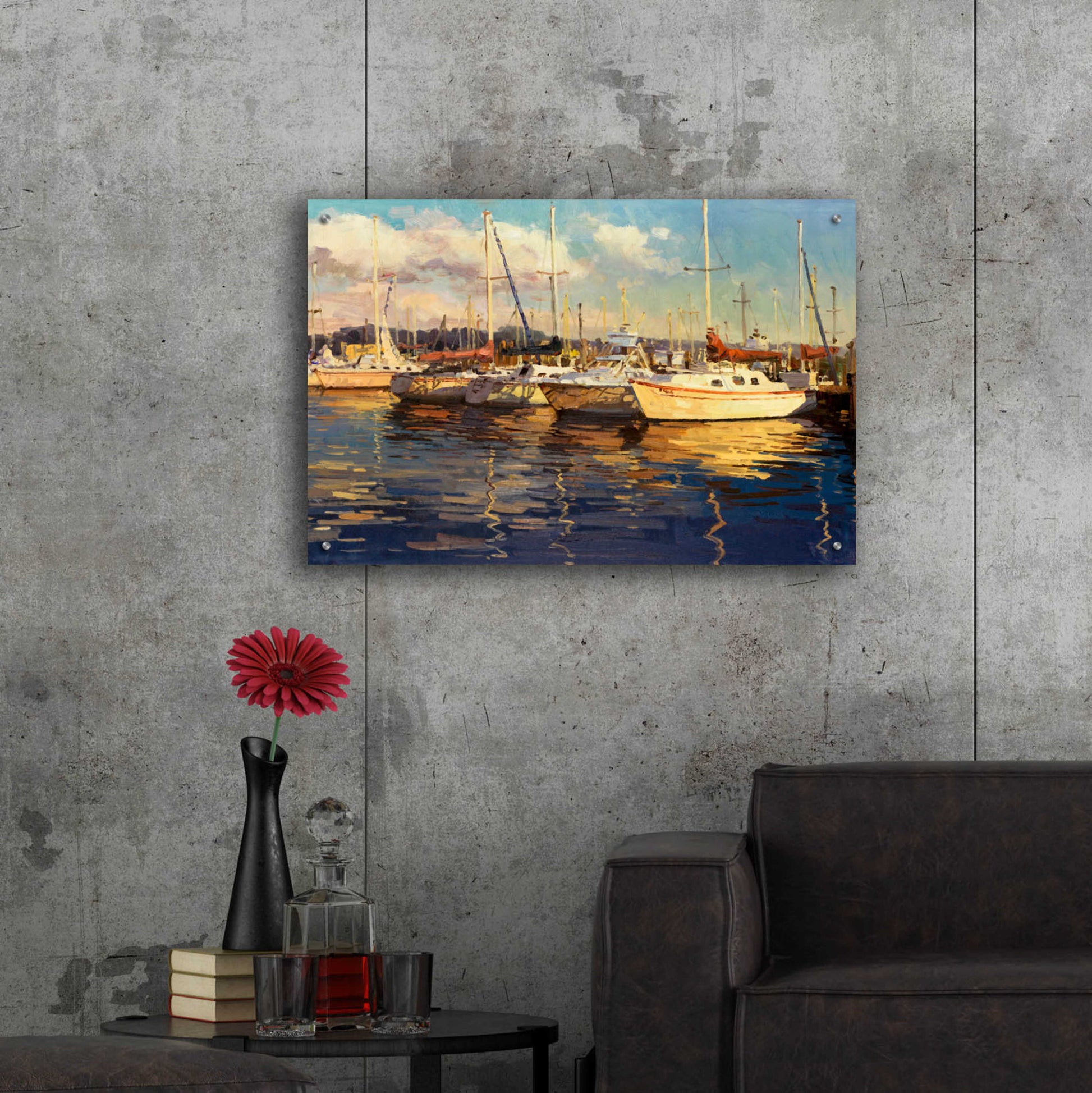 Epic Art 'Boats on Glassy Harbor' by Furtesen, Acrylic Glass Wall Art,36x24