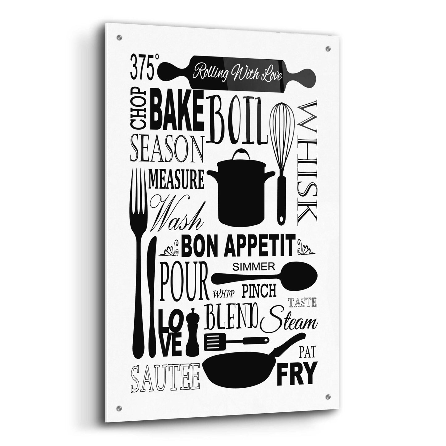 Epic Art 'Culinary Love 1 in B&W' by Leslie Fuqua, Acrylic Glass Wall Art,24x36