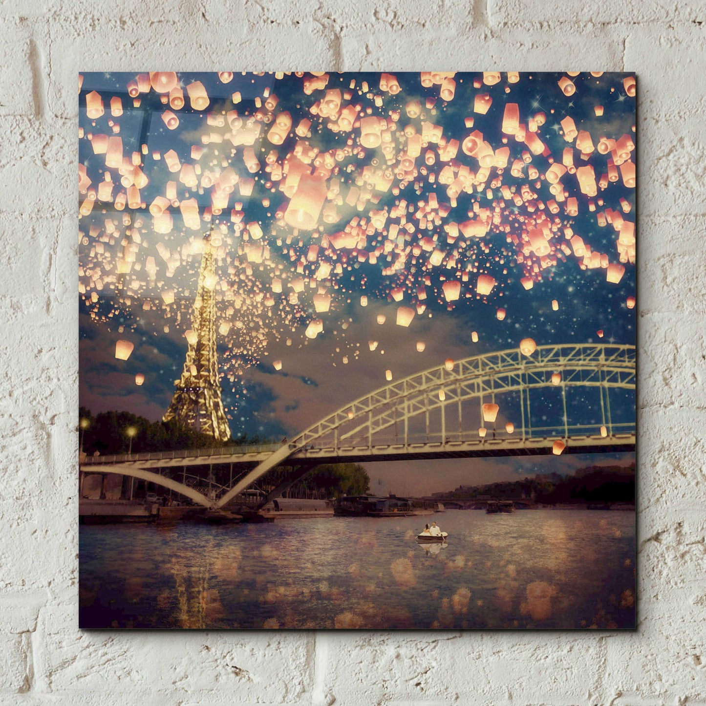 Epic Art 'Love Wish Lanterns Over Paris' by Paula Belle Flores, Acrylic Glass Wall Art,12x12