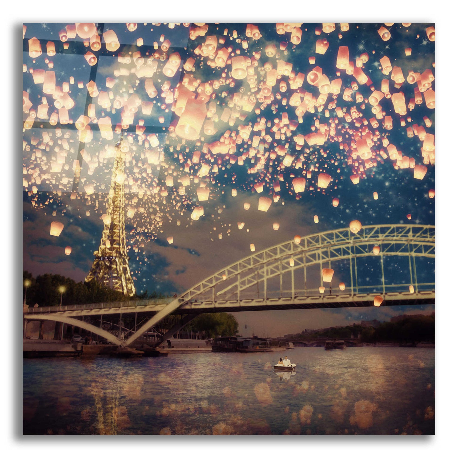 Epic Art 'Love Wish Lanterns Over Paris' by Paula Belle Flores, Acrylic Glass Wall Art,12x12