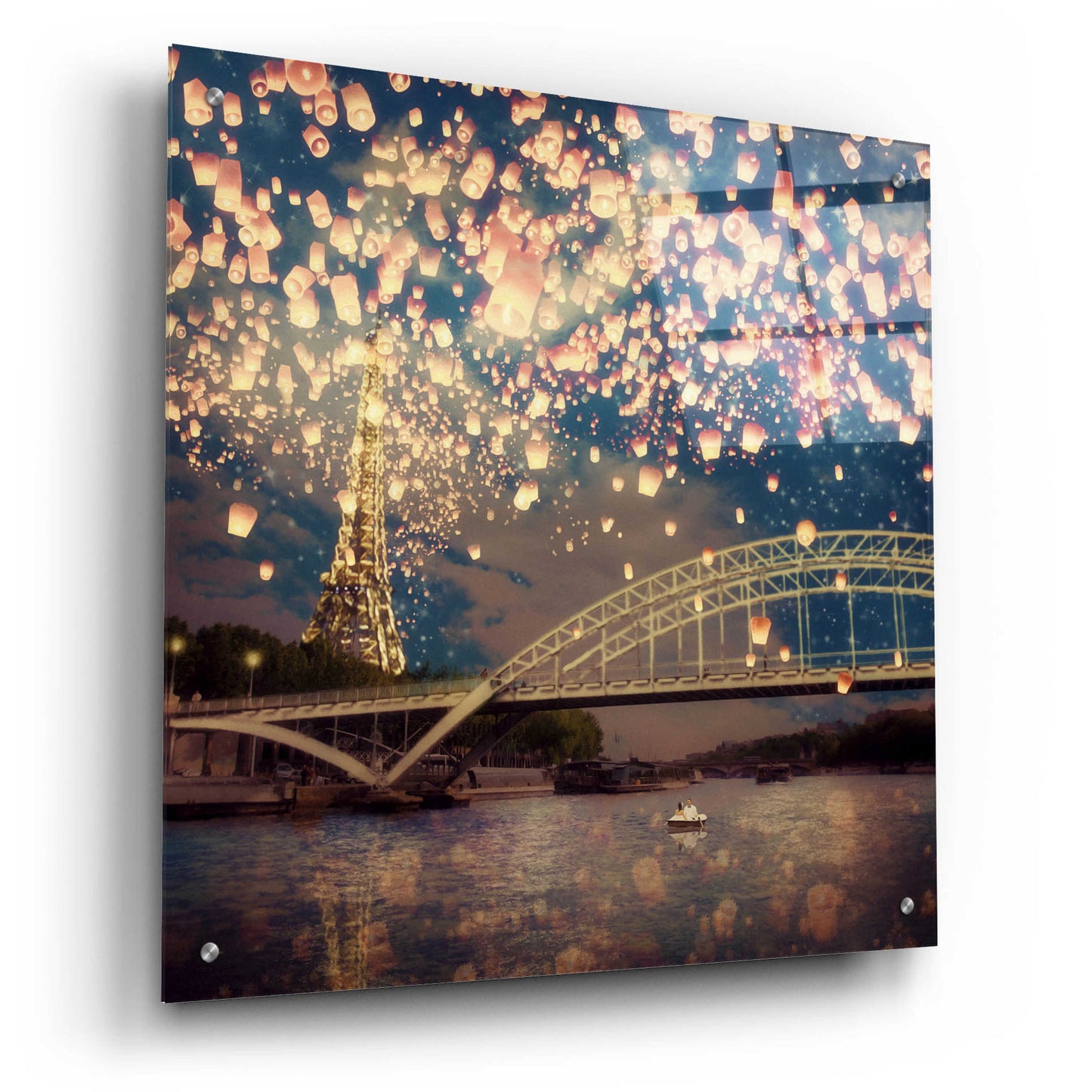 Epic Art 'Love Wish Lanterns Over Paris' by Paula Belle Flores, Acrylic Glass Wall Art,24x24