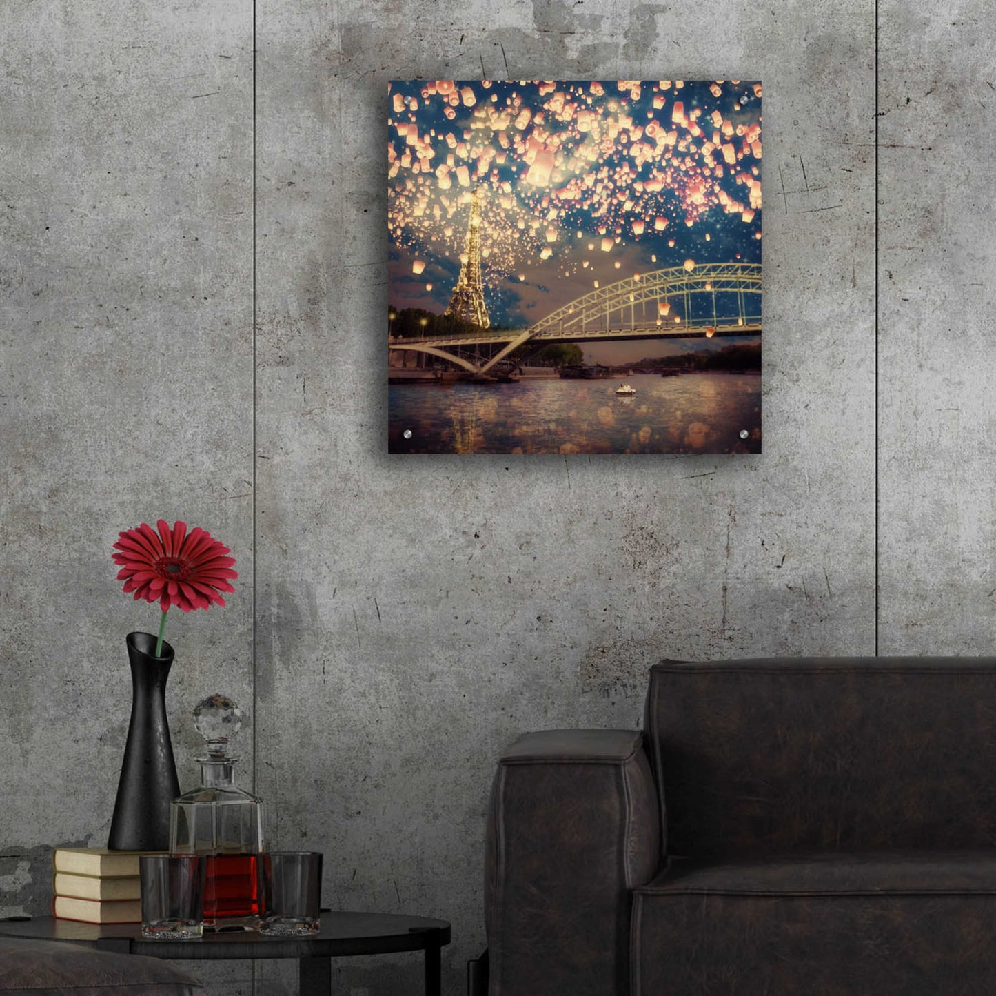 Epic Art 'Love Wish Lanterns Over Paris' by Paula Belle Flores, Acrylic Glass Wall Art,24x24