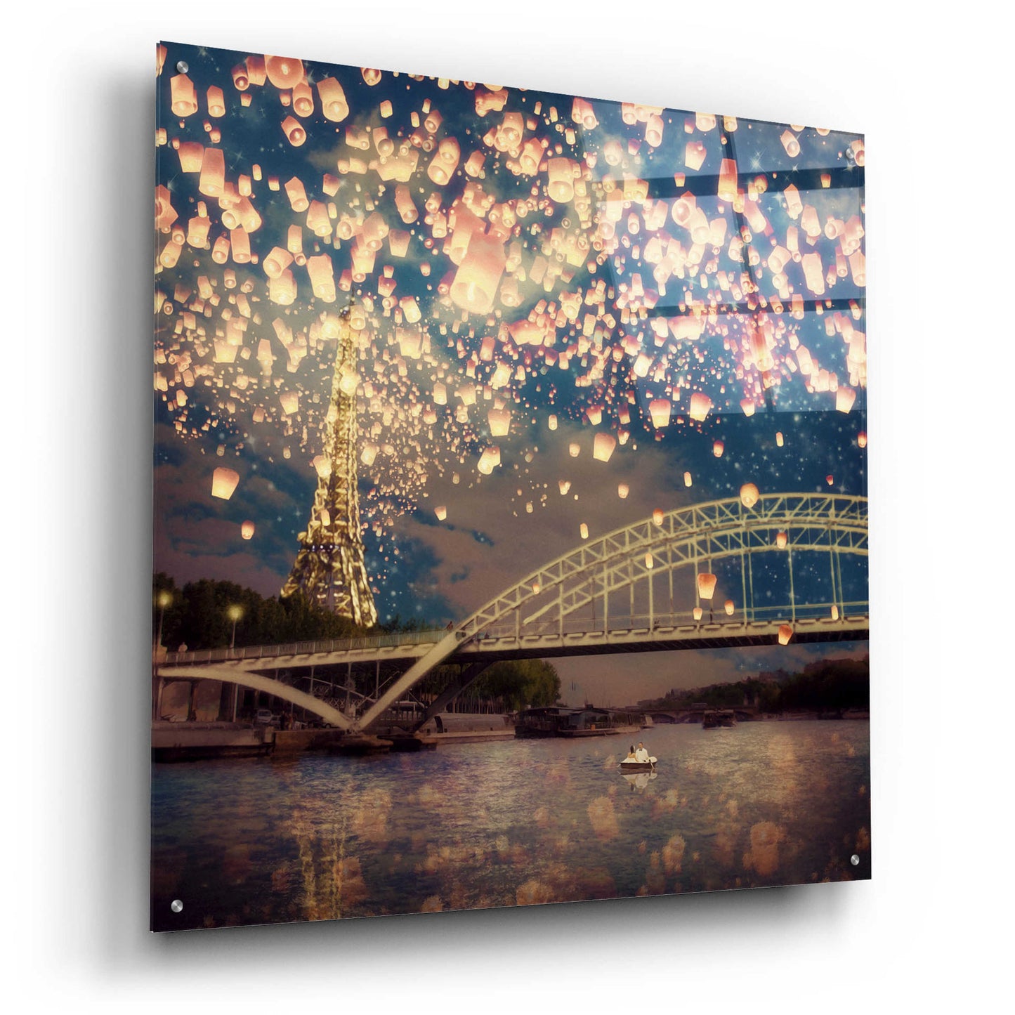 Epic Art 'Love Wish Lanterns Over Paris' by Paula Belle Flores, Acrylic Glass Wall Art,36x36