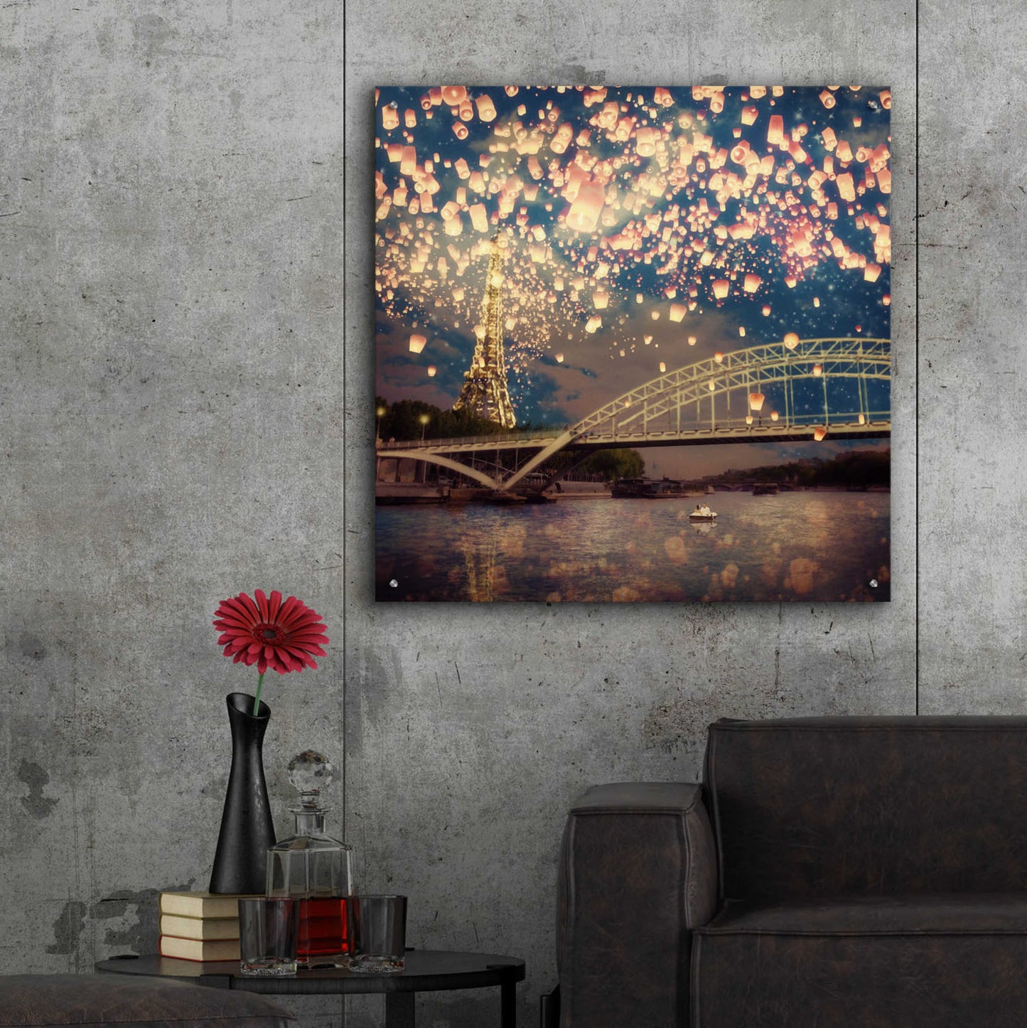 Epic Art 'Love Wish Lanterns Over Paris' by Paula Belle Flores, Acrylic Glass Wall Art,36x36