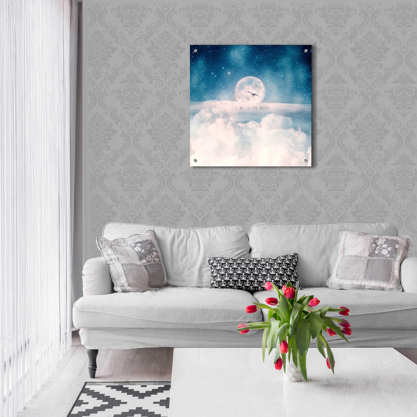 Epic Art 'Moonrise Over the Clouds' by Paula Belle Flores, Acrylic Glass Wall Art,24x24