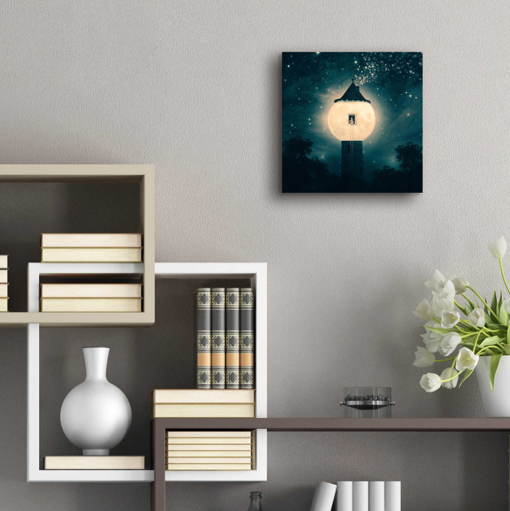 Epic Art 'The Moon Tower' by Paula Belle Flores, Acrylic Glass Wall Art,12x12