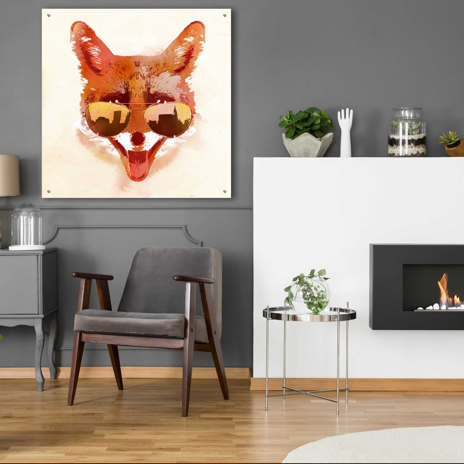 Epic Art 'Big Town Fox' by Robert Farkas, Acrylic Glass Wall Art,36x36