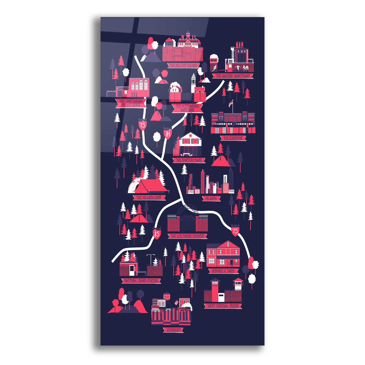 Epic Art 'The Walking Dead Map' by Robert Farkas, Acrylic Glass Wall Art,12x24