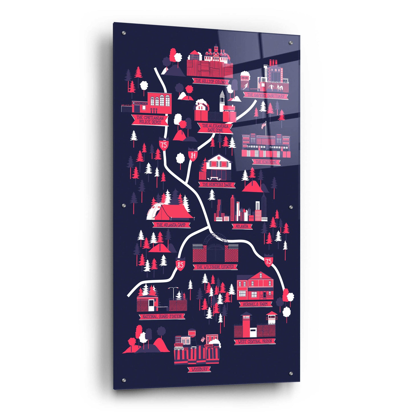 Epic Art 'The Walking Dead Map' by Robert Farkas, Acrylic Glass Wall Art,24x48