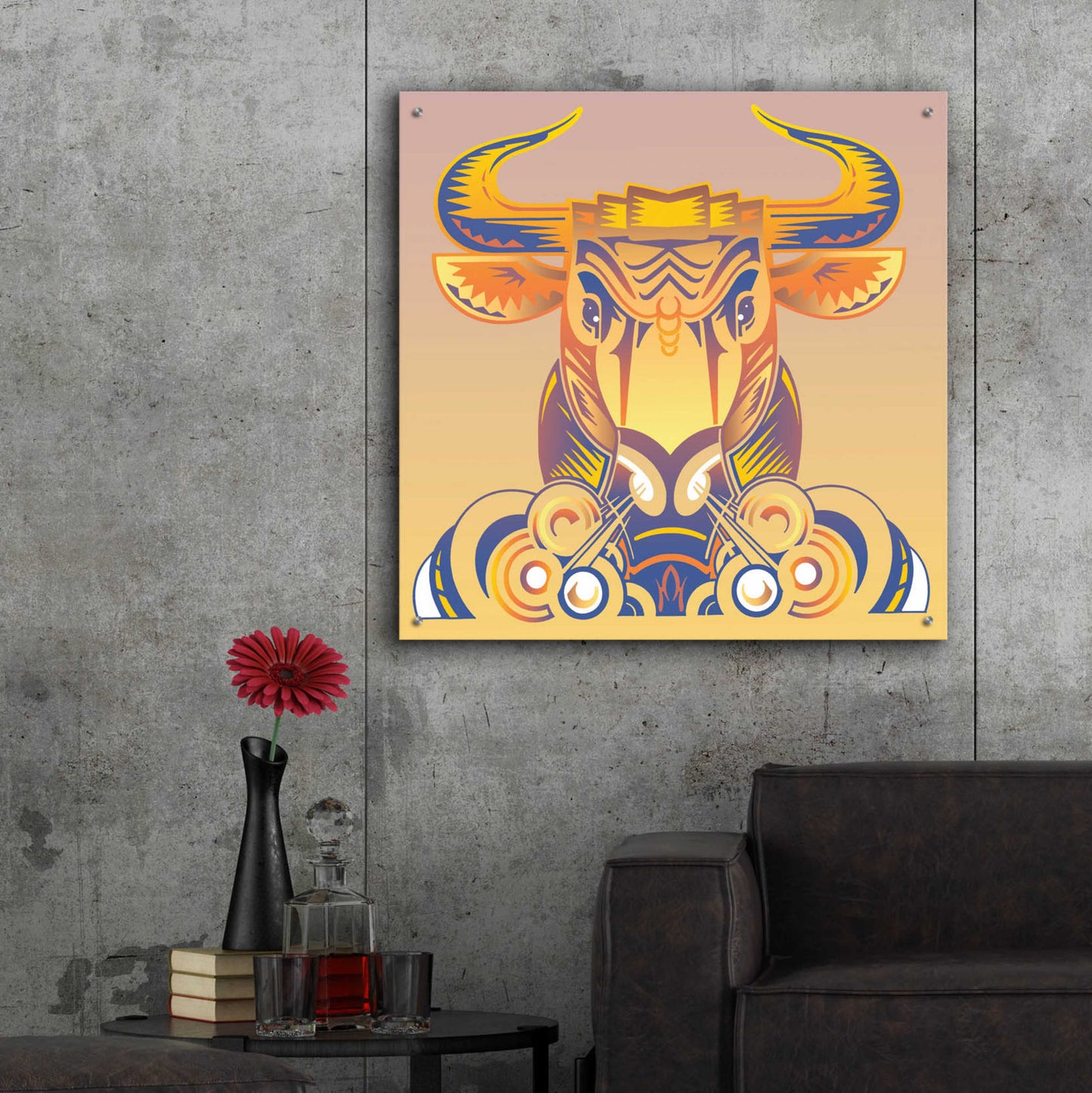 Epic Art 'Bull' by David Chestnutt, Acrylic Glass Wall Art,36x36