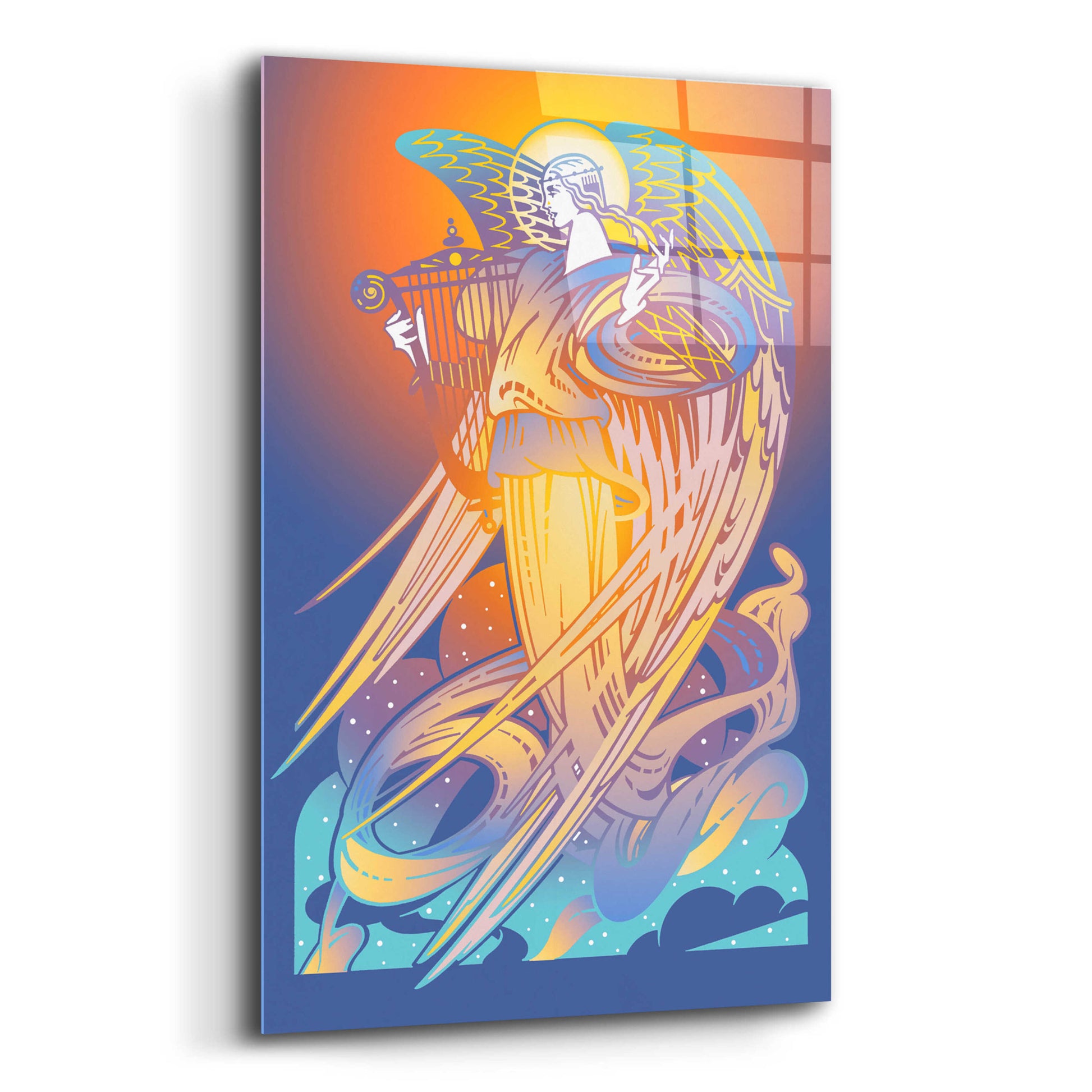 Epic Art 'New Angel With Harp' by David Chestnutt, Acrylic Glass Wall Art,12x16