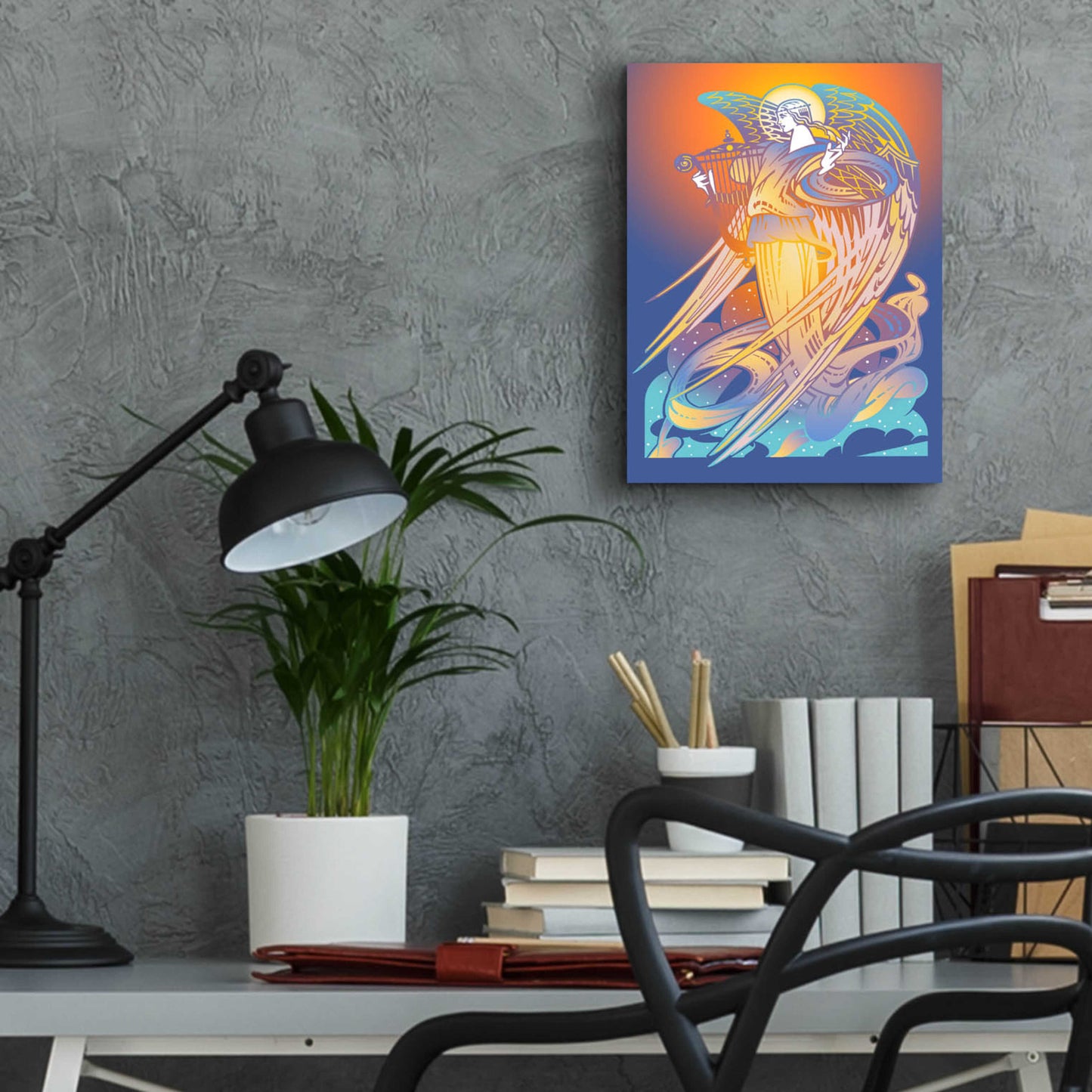 Epic Art 'New Angel With Harp' by David Chestnutt, Acrylic Glass Wall Art,12x16