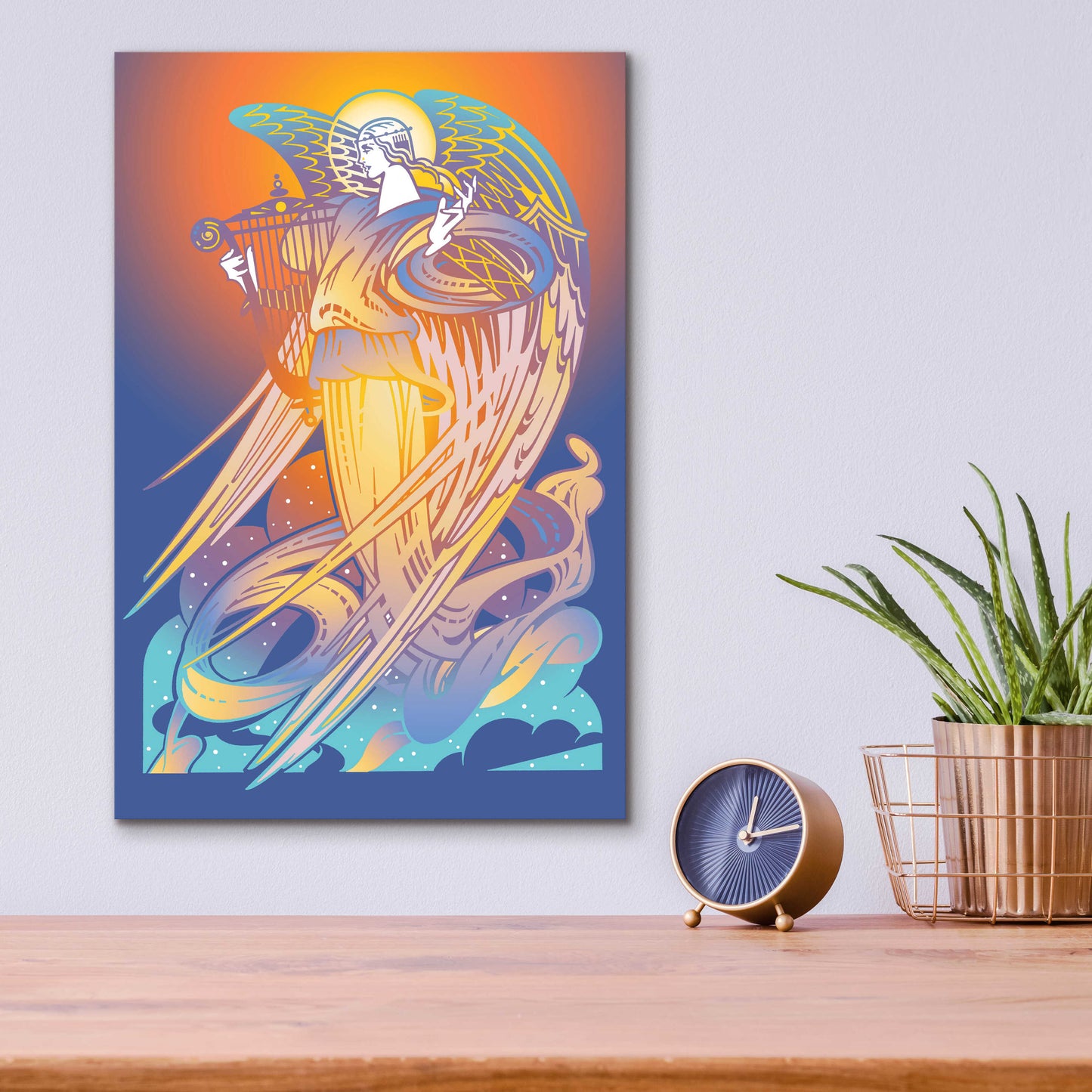 Epic Art 'New Angel With Harp' by David Chestnutt, Acrylic Glass Wall Art,12x16