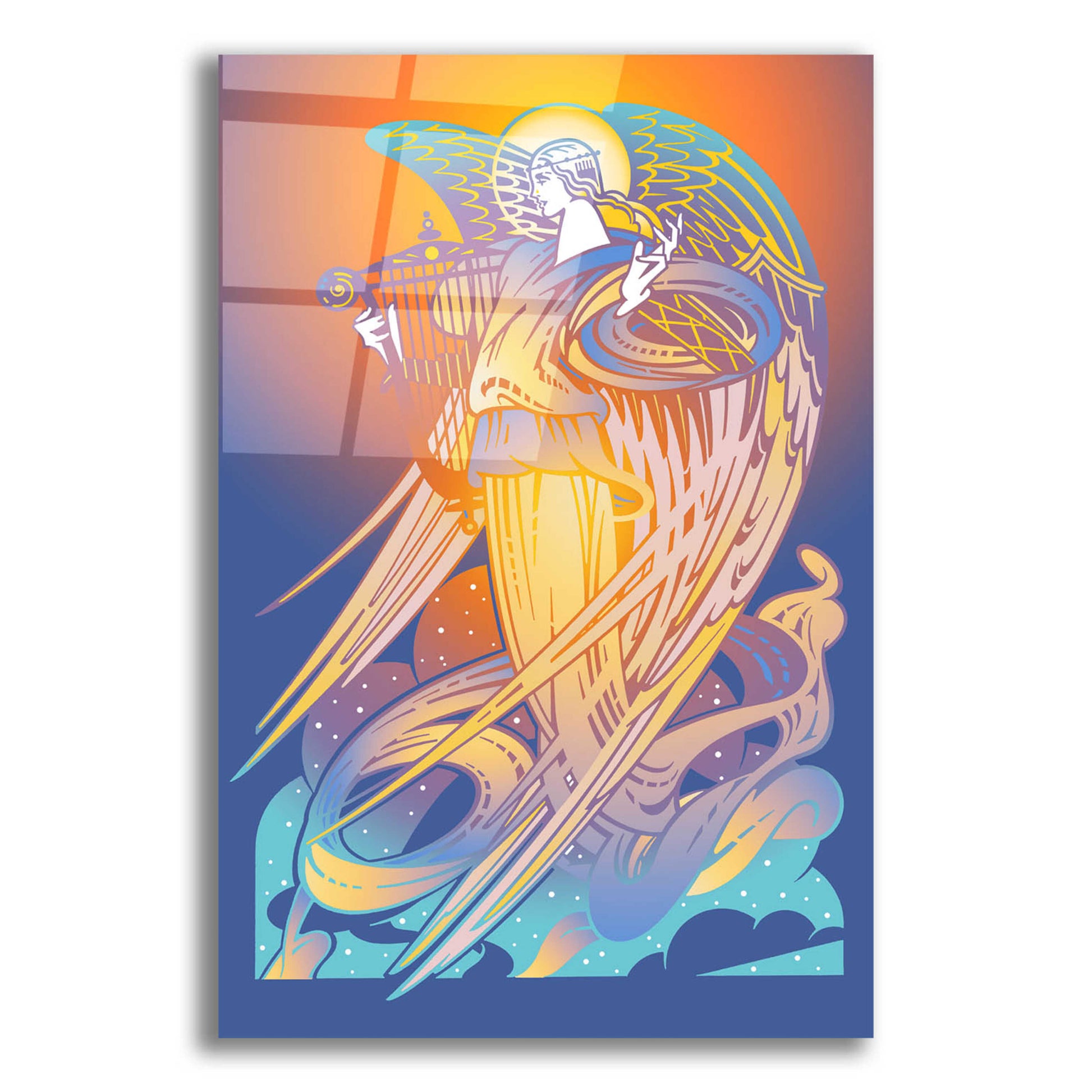 Epic Art 'New Angel With Harp' by David Chestnutt, Acrylic Glass Wall Art,12x16