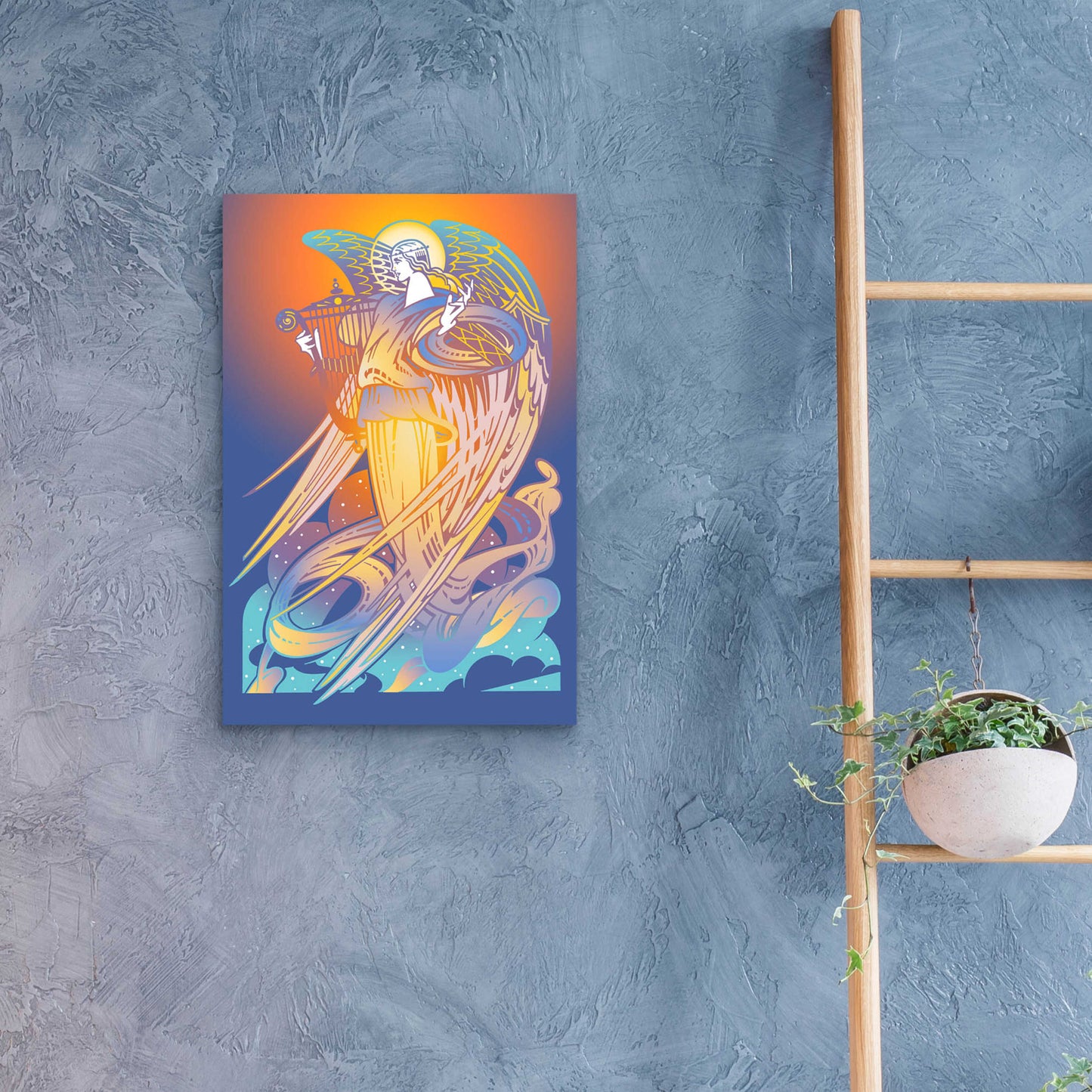 Epic Art 'New Angel With Harp' by David Chestnutt, Acrylic Glass Wall Art,16x24