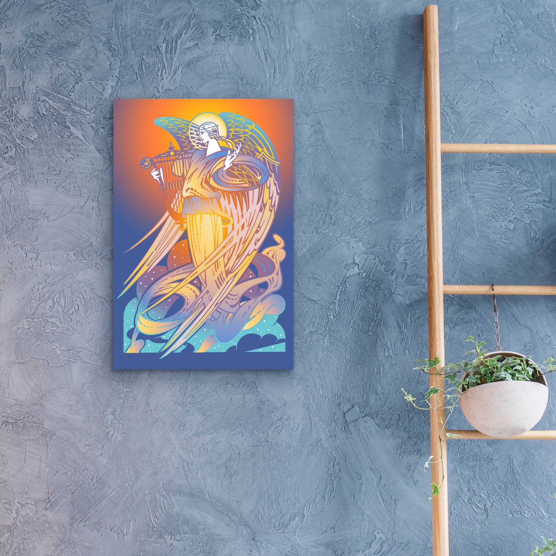 Epic Art 'New Angel With Harp' by David Chestnutt, Acrylic Glass Wall Art,16x24