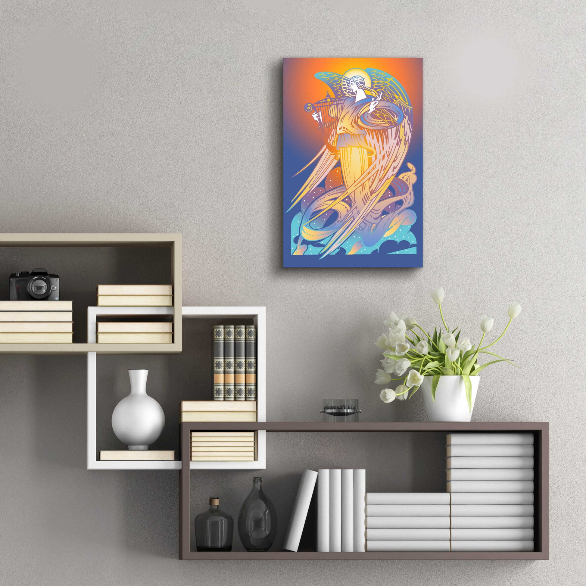 Epic Art 'New Angel With Harp' by David Chestnutt, Acrylic Glass Wall Art,16x24