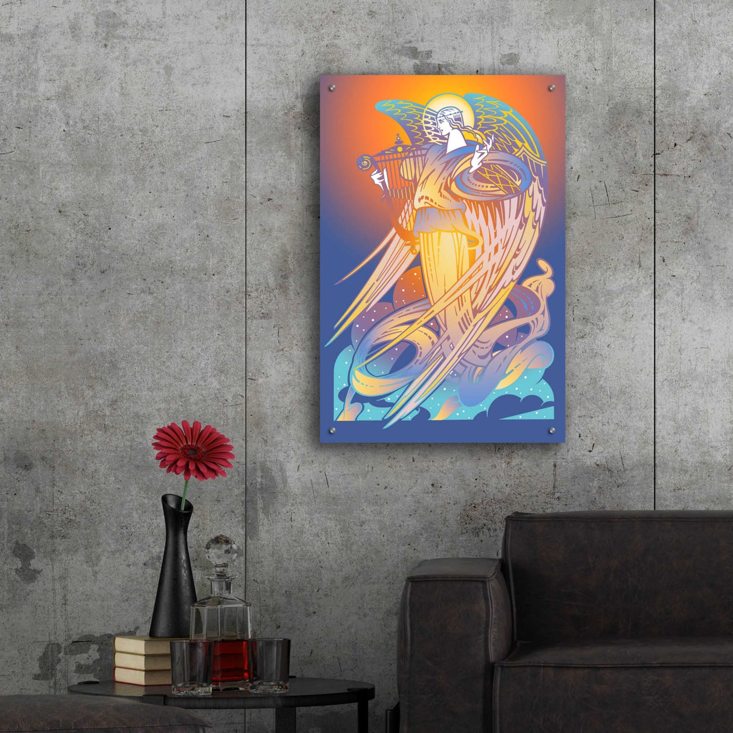 Epic Art 'New Angel With Harp' by David Chestnutt, Acrylic Glass Wall Art,24x36