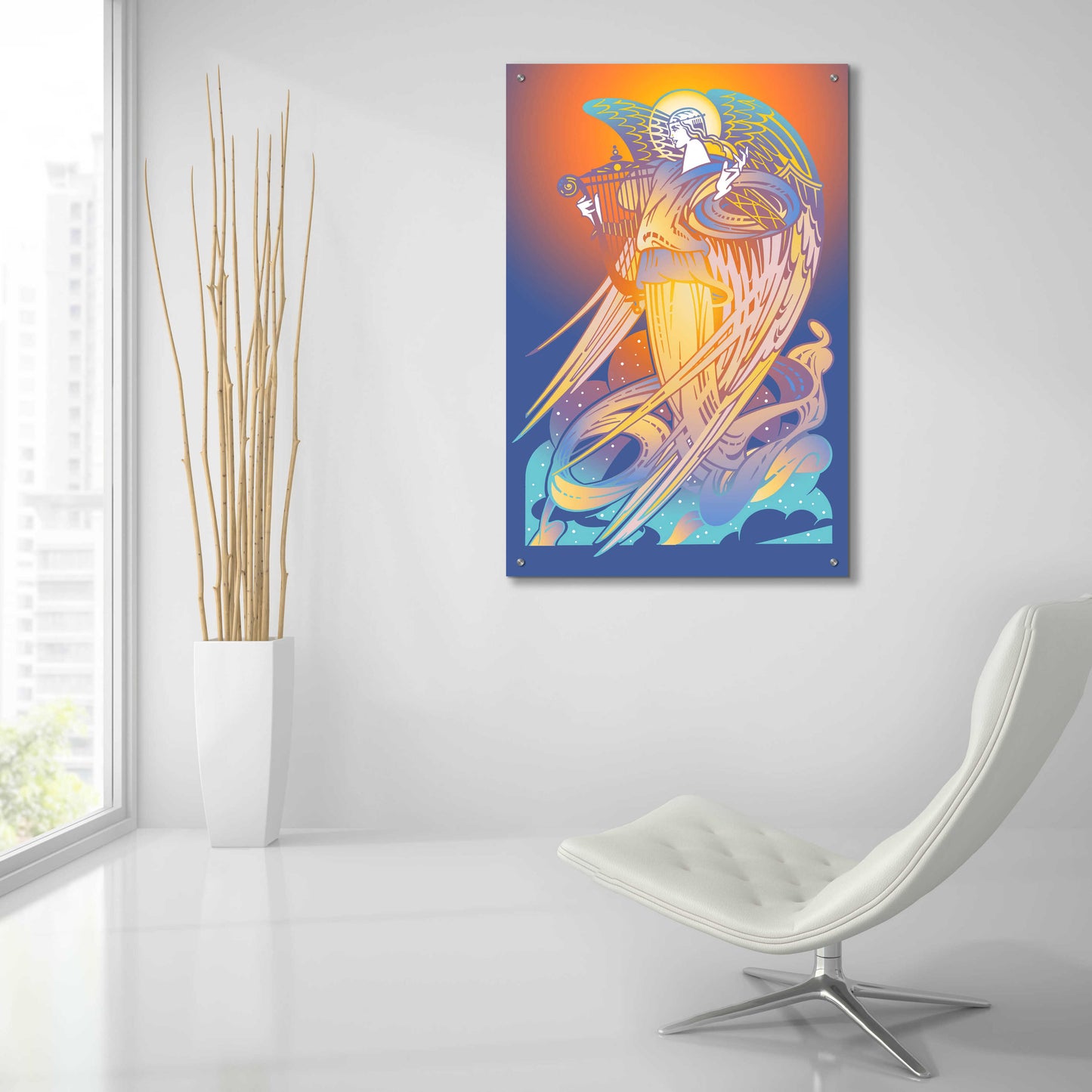 Epic Art 'New Angel With Harp' by David Chestnutt, Acrylic Glass Wall Art,24x36