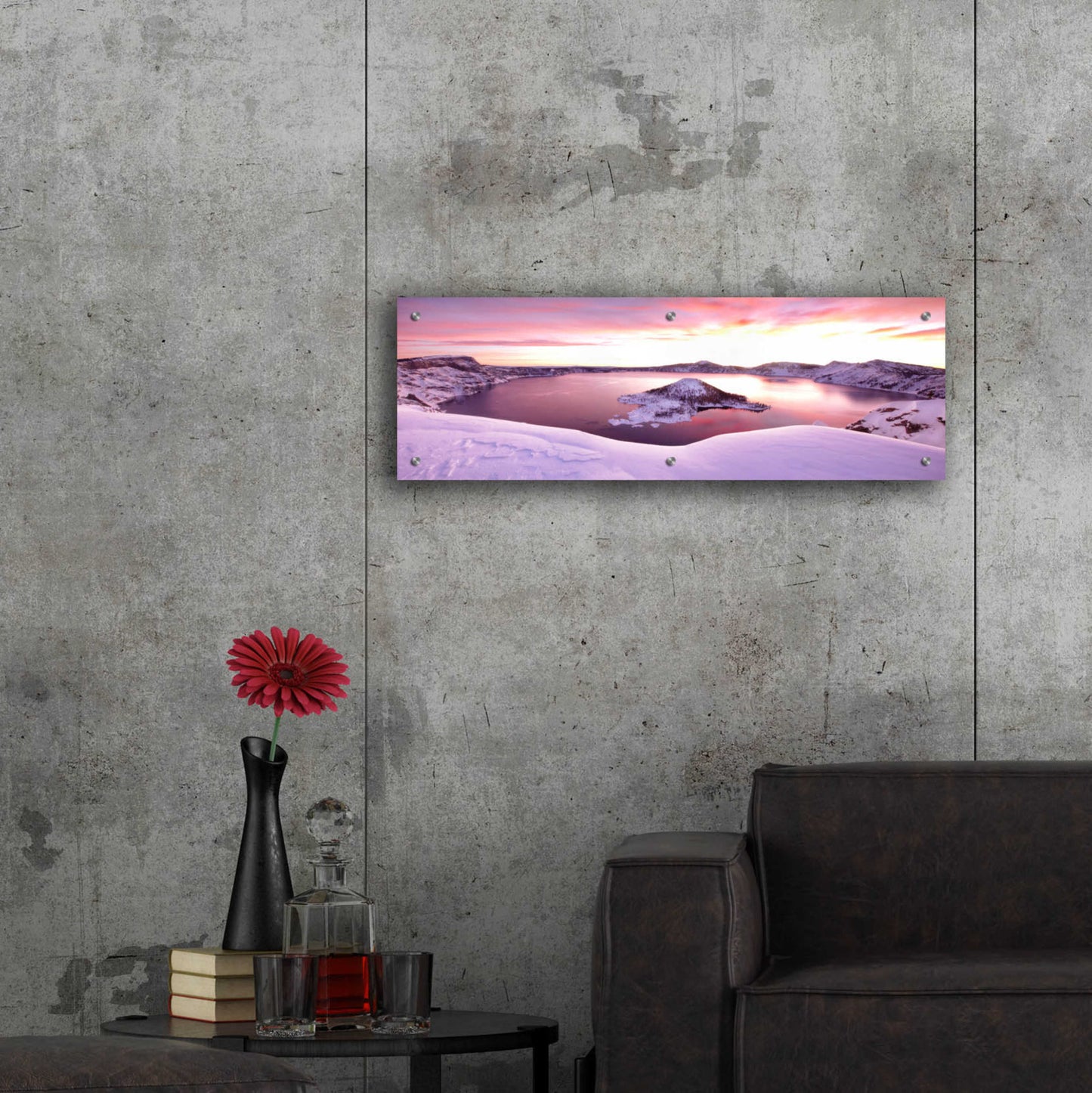 Epic Art 'Crater Lake Pano 4 2' by Thomas Haney, Acrylic Glass Wall Art,36x12