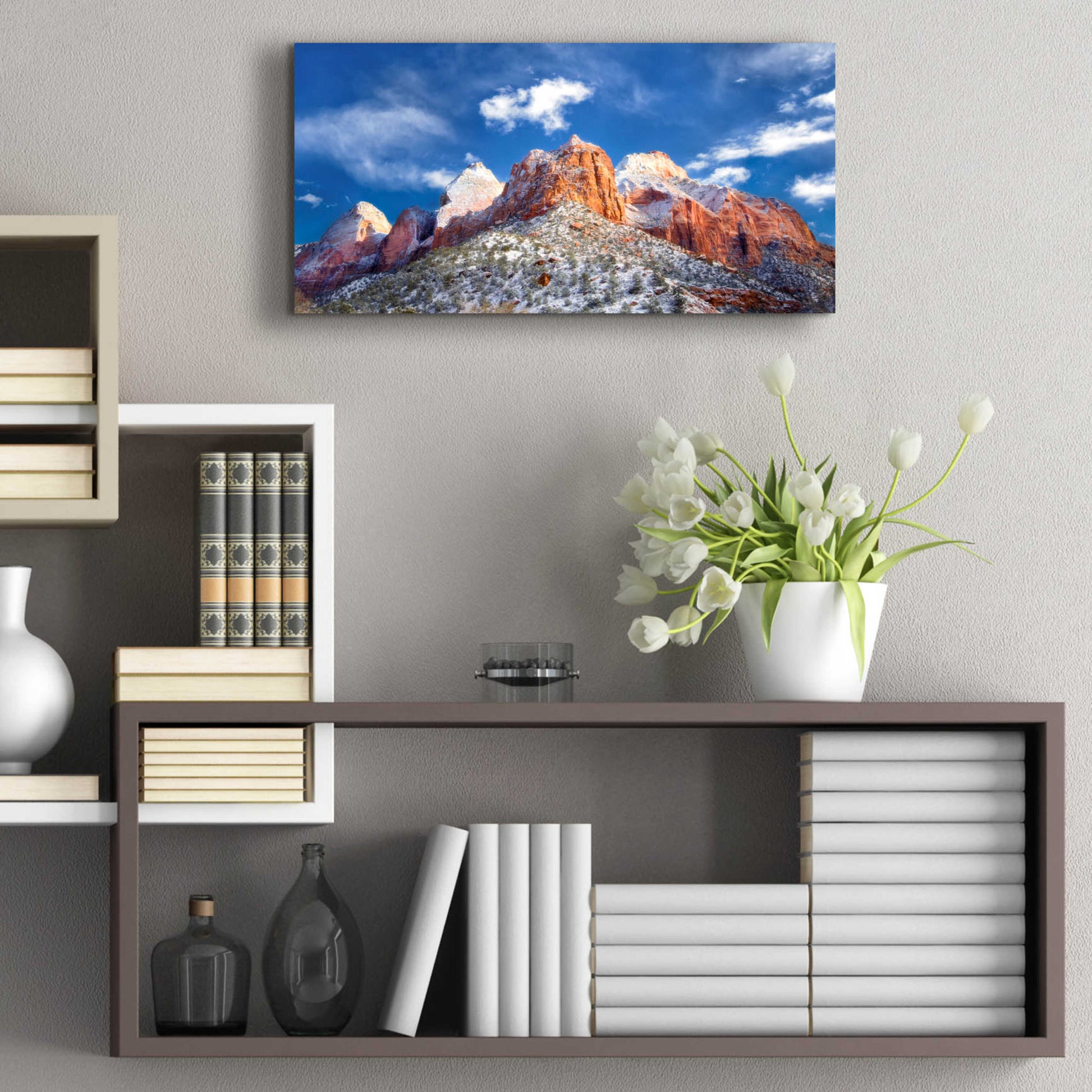 Epic Art 'Zion Mountain Clouds' by Thomas Haney, Acrylic Glass Wall Art,24x12