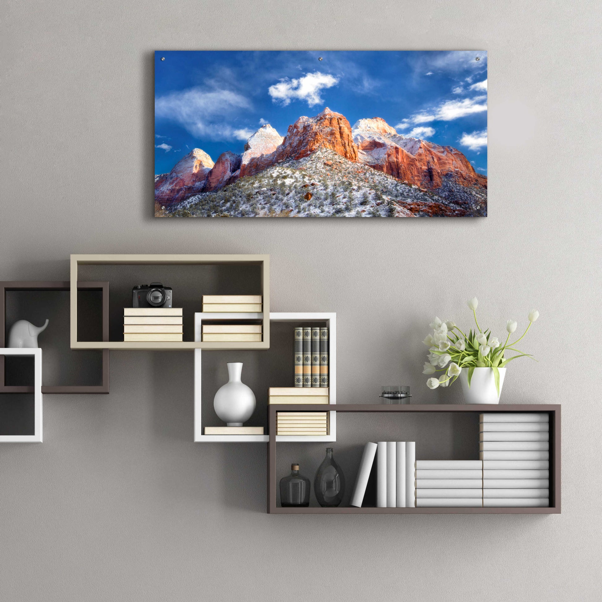 Epic Art 'Zion Mountain Clouds' by Thomas Haney, Acrylic Glass Wall Art,48x24