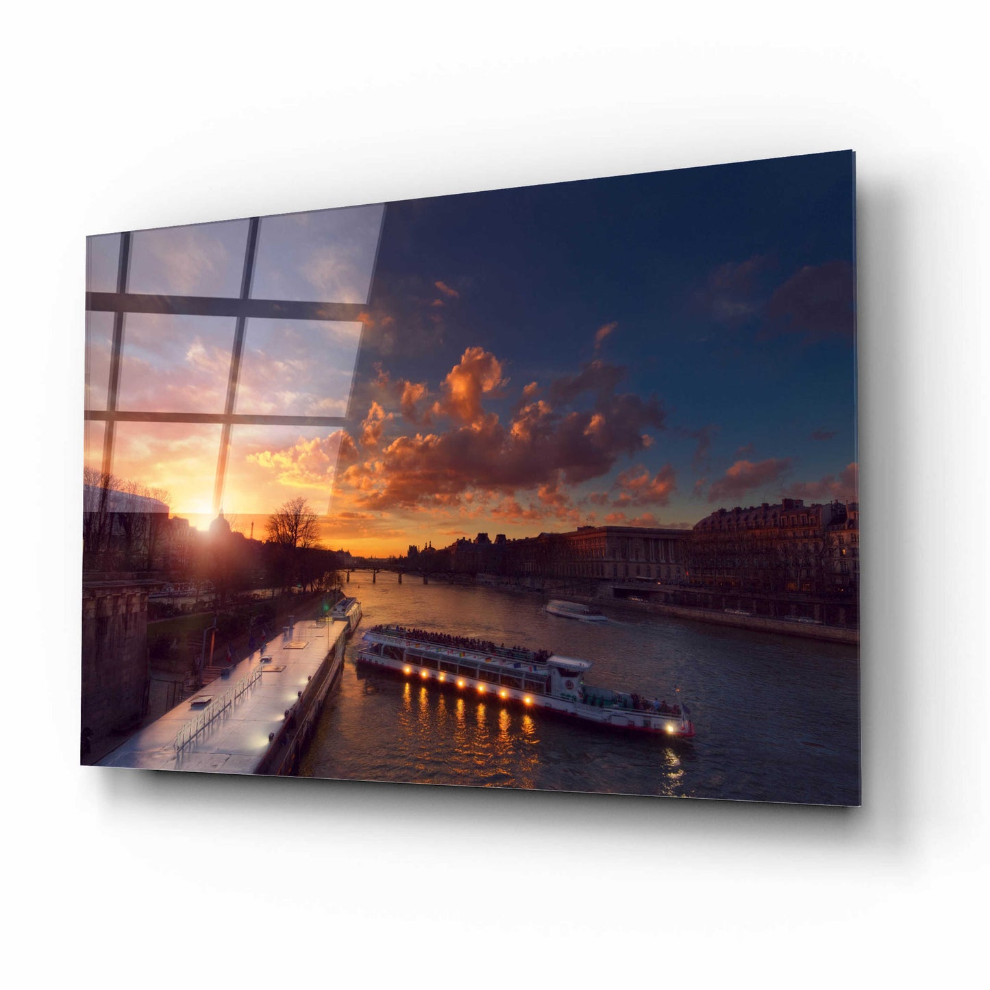 Epic Art 'Bateaux Mouches Sunset' by Sebastien Lory, Acrylic Glass Wall Art,16x12