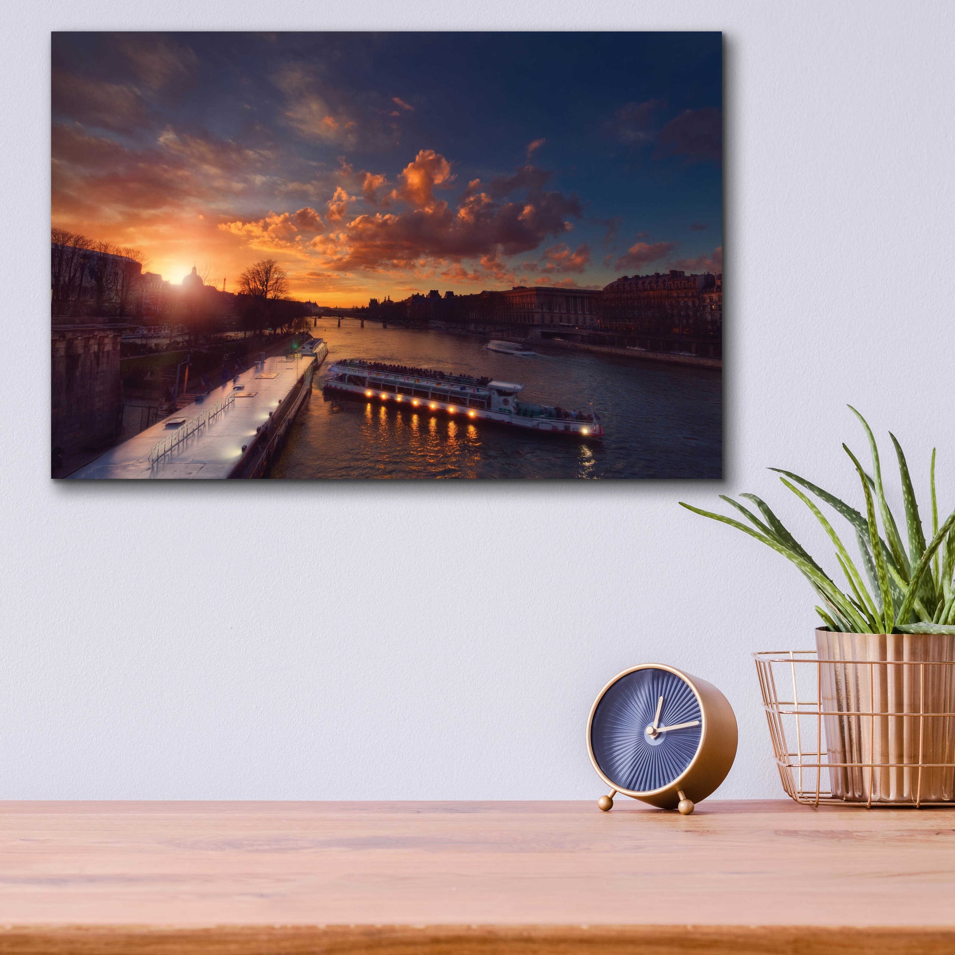 Epic Art 'Bateaux Mouches Sunset' by Sebastien Lory, Acrylic Glass Wall Art,16x12