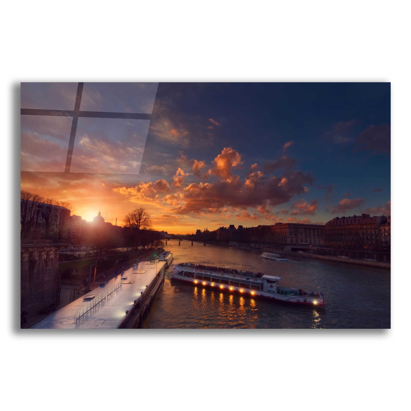 Epic Art 'Bateaux Mouches Sunset' by Sebastien Lory, Acrylic Glass Wall Art,16x12