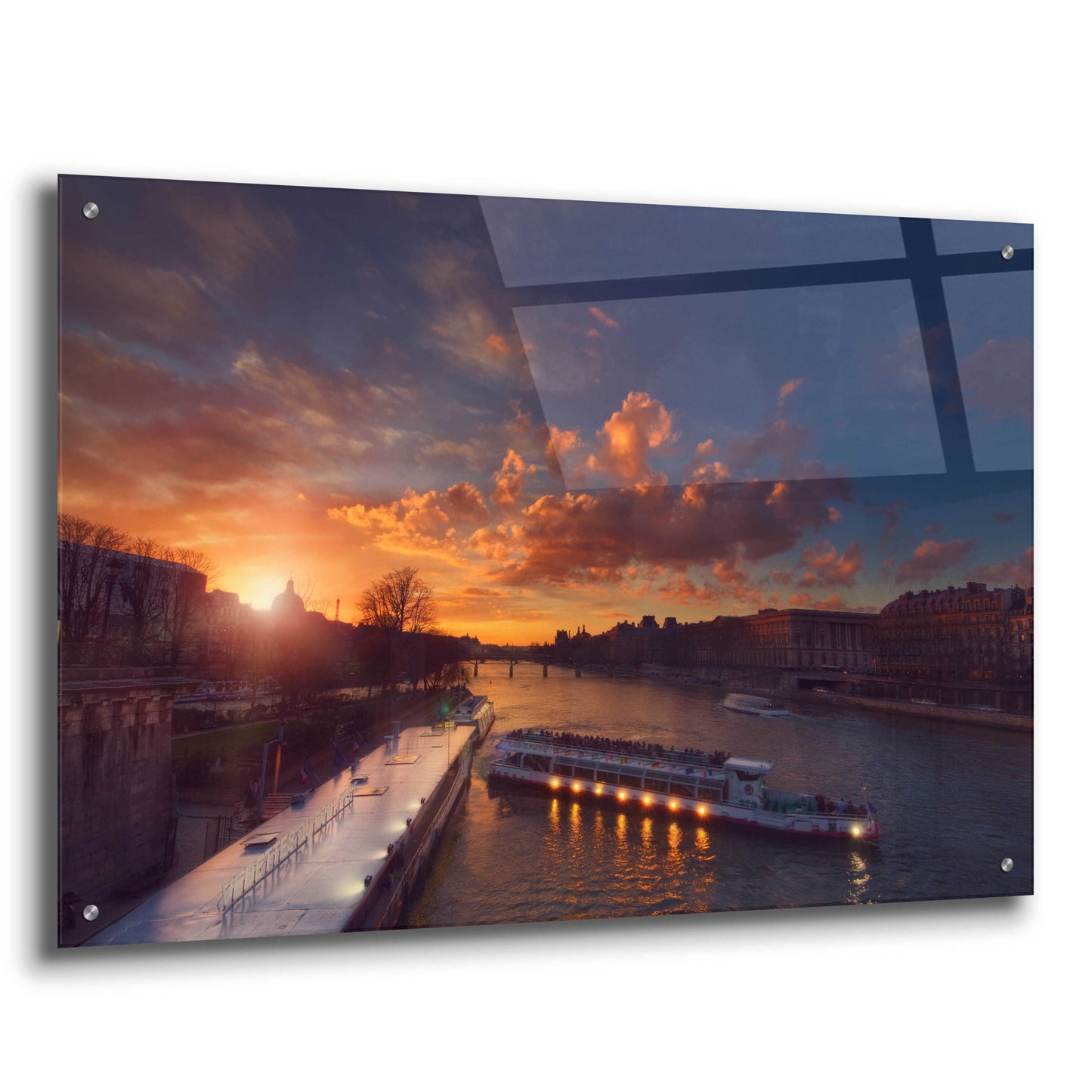 Epic Art 'Bateaux Mouches Sunset' by Sebastien Lory, Acrylic Glass Wall Art,36x24