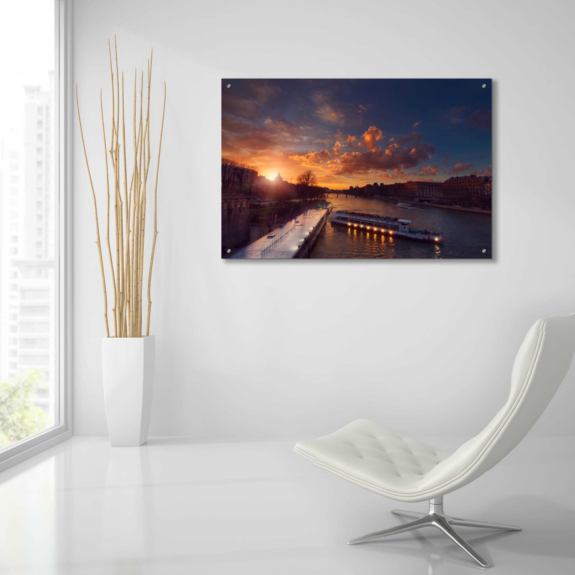 Epic Art 'Bateaux Mouches Sunset' by Sebastien Lory, Acrylic Glass Wall Art,36x24