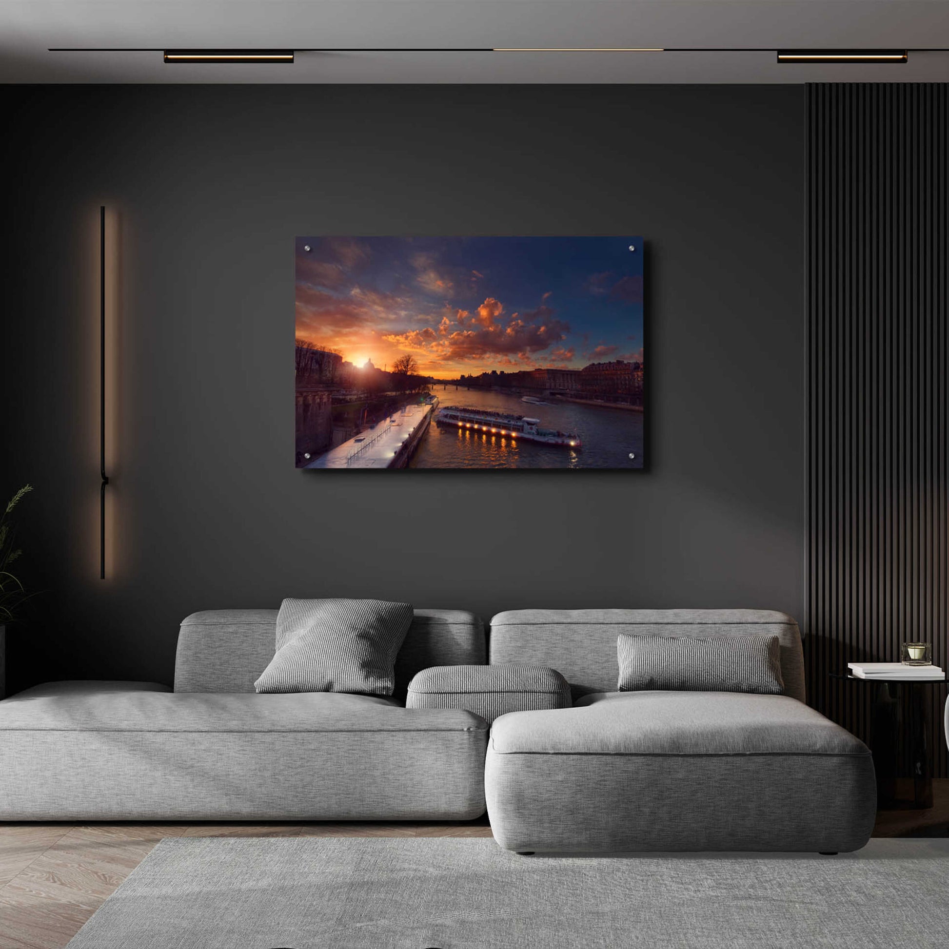 Epic Art 'Bateaux Mouches Sunset' by Sebastien Lory, Acrylic Glass Wall Art,36x24