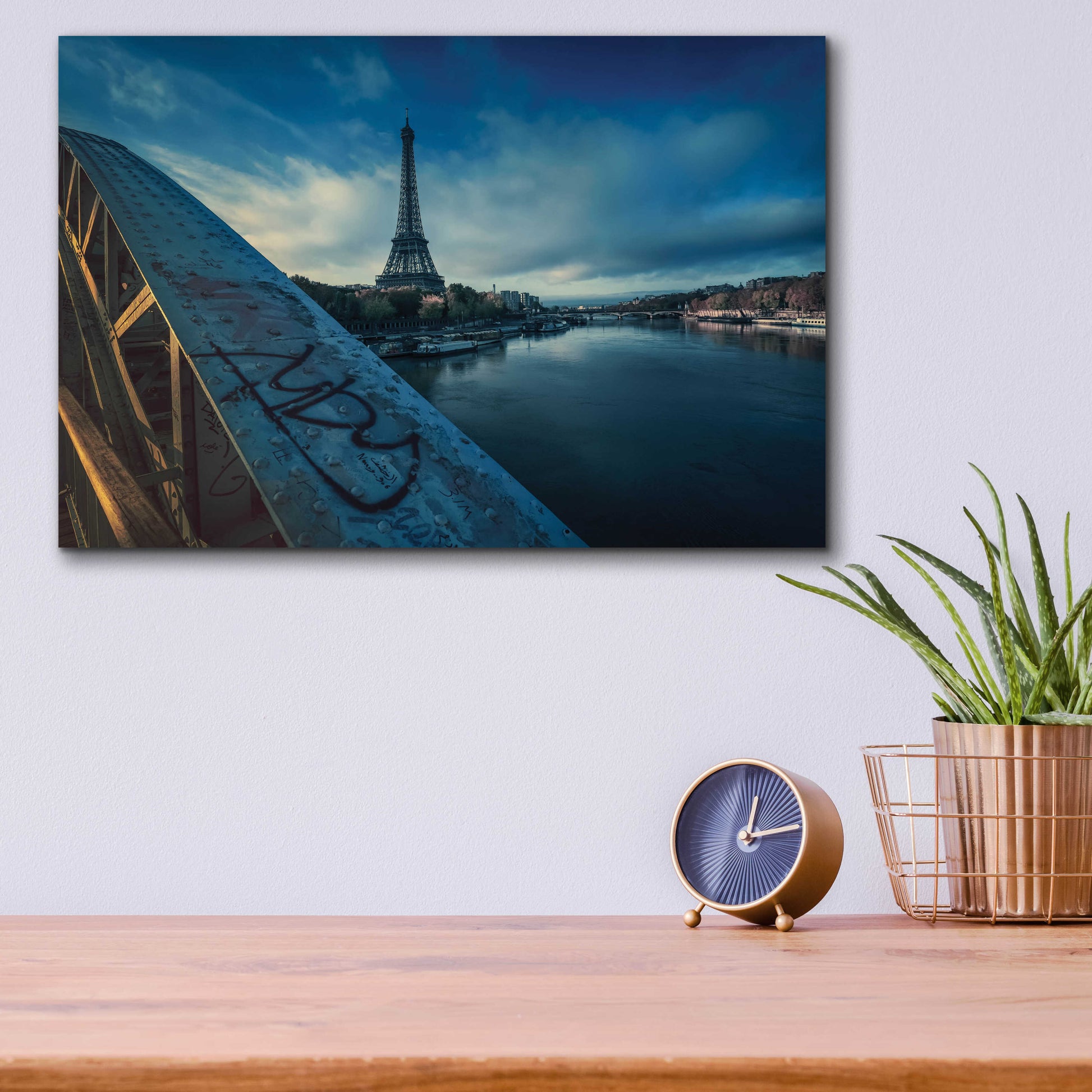 Epic Art 'Blue Eiffel Tower' by Sebastien Lory, Acrylic Glass Wall Art,16x12