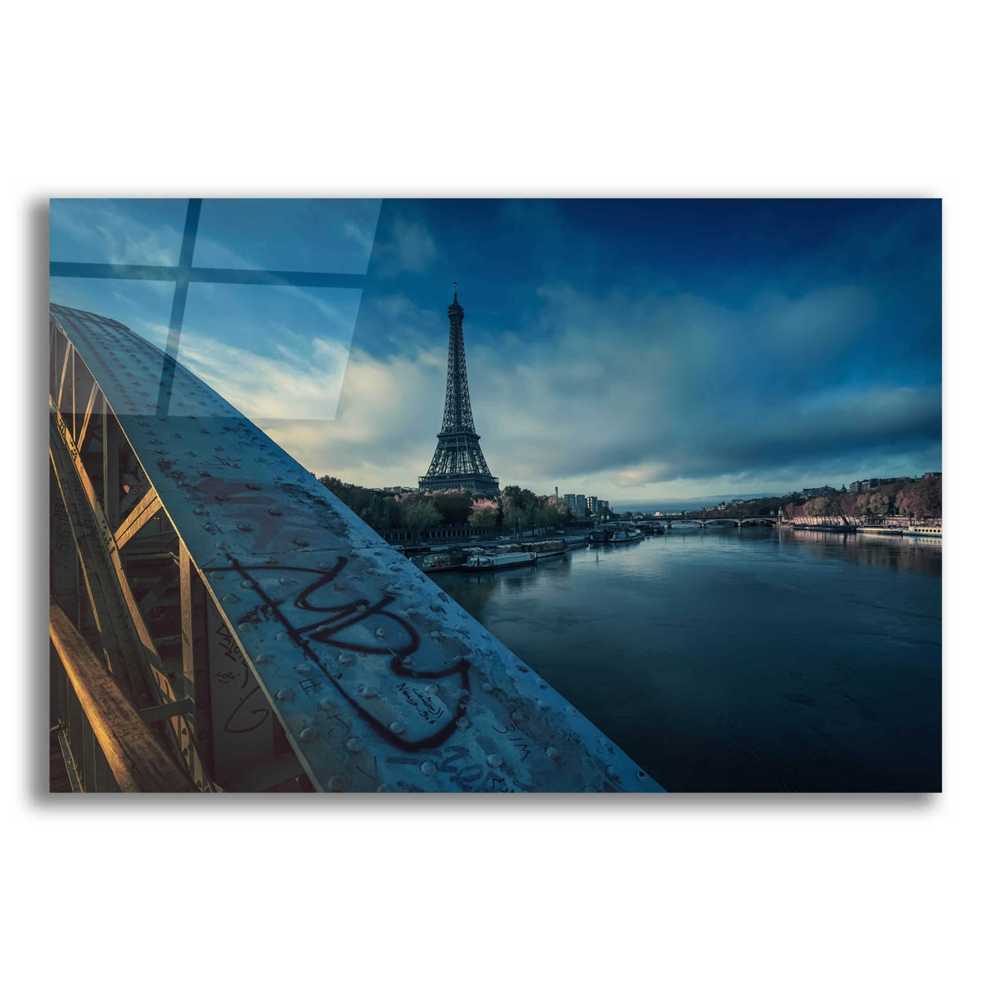 Epic Art 'Blue Eiffel Tower' by Sebastien Lory, Acrylic Glass Wall Art,16x12