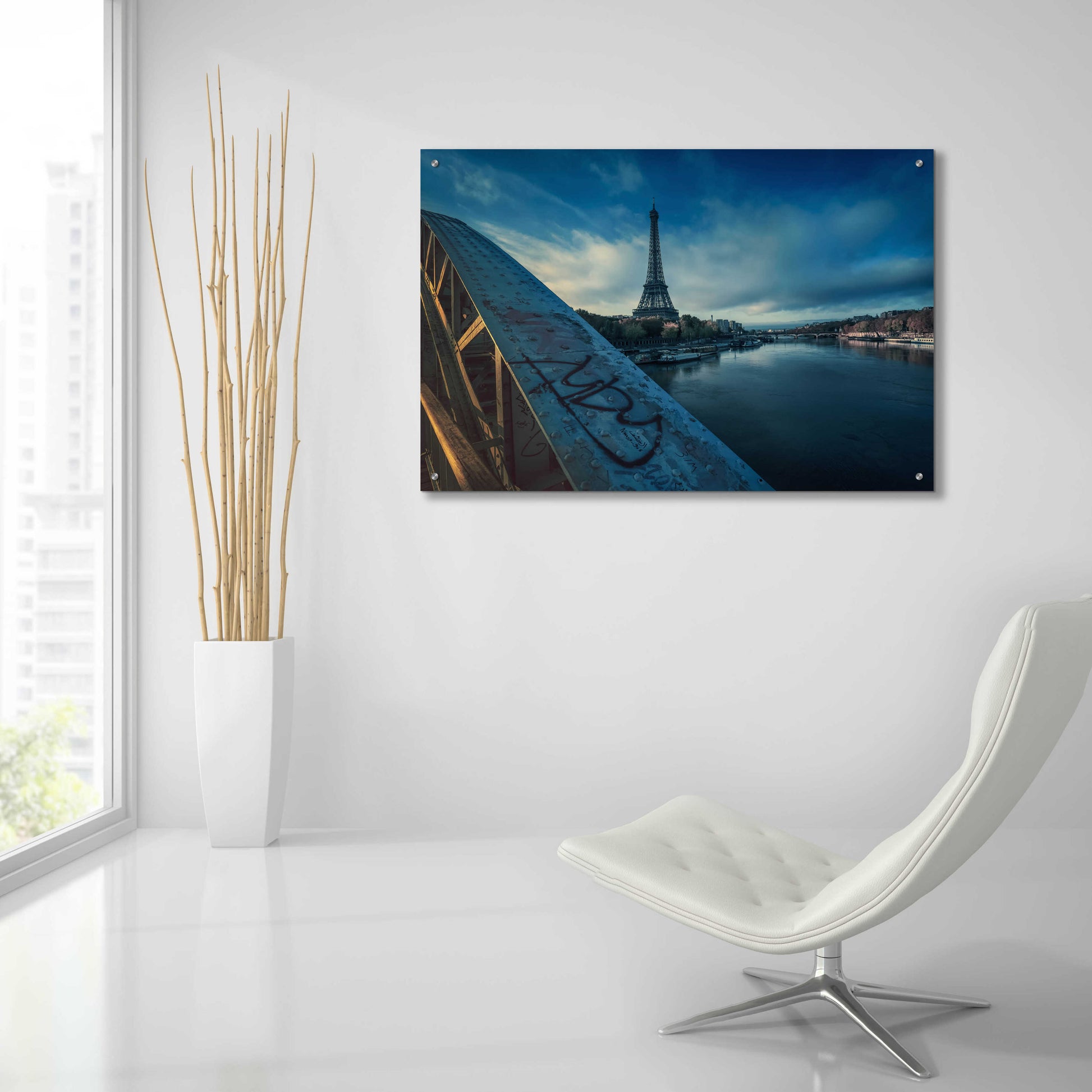 Epic Art 'Blue Eiffel Tower' by Sebastien Lory, Acrylic Glass Wall Art,36x24