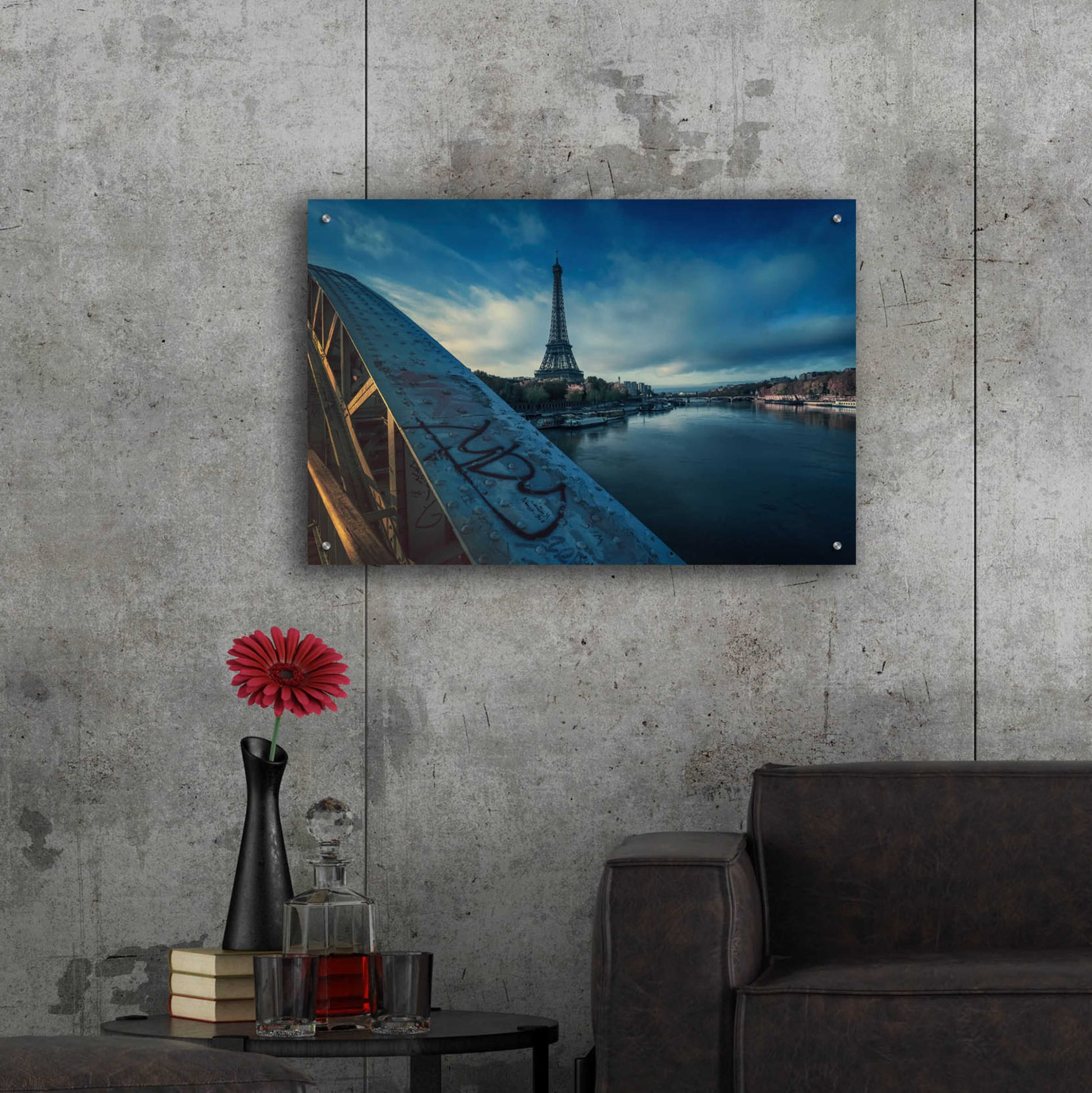 Epic Art 'Blue Eiffel Tower' by Sebastien Lory, Acrylic Glass Wall Art,36x24