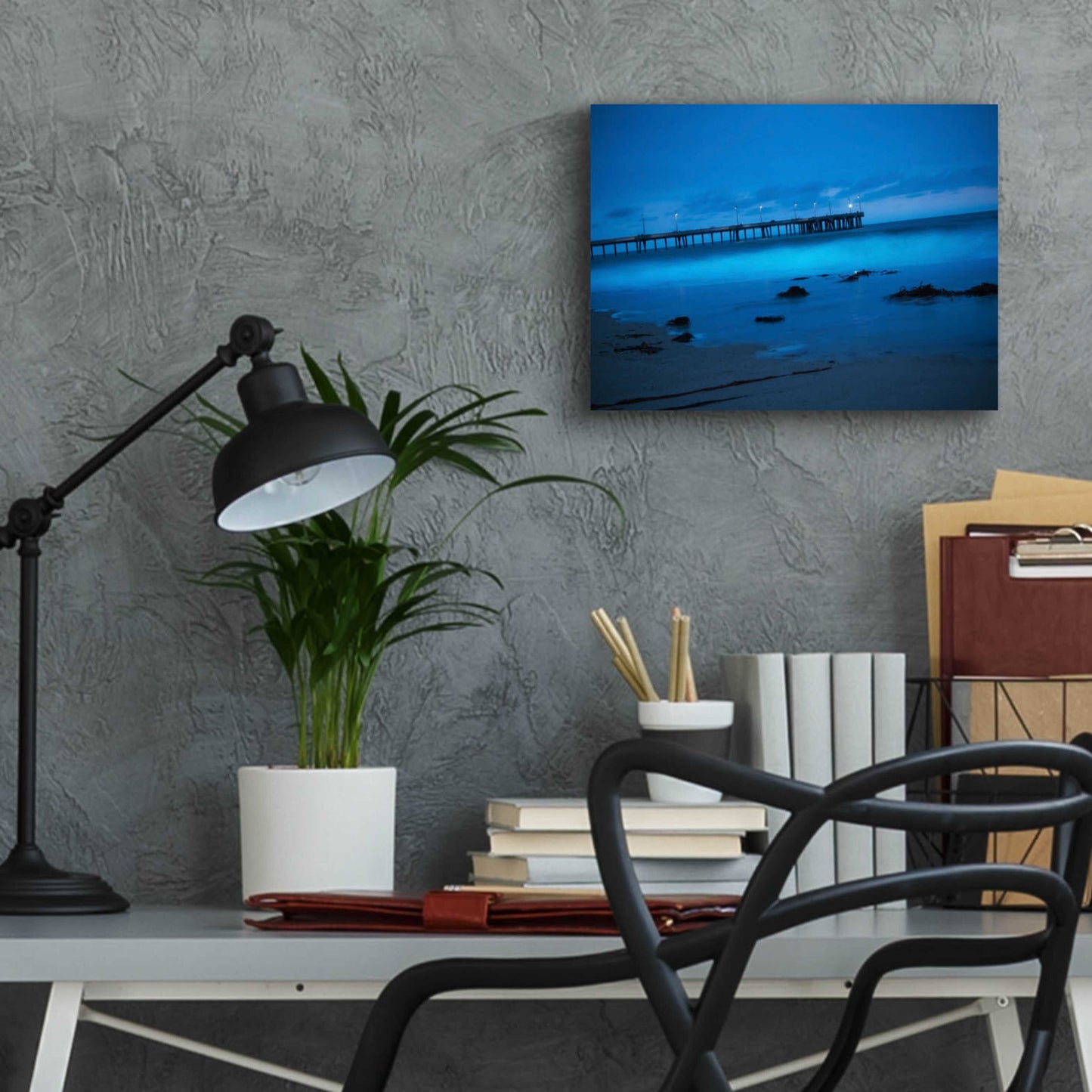 Epic Art 'Blue Hour Pier' by Sebastien Lory, Acrylic Glass Wall Art,16x12