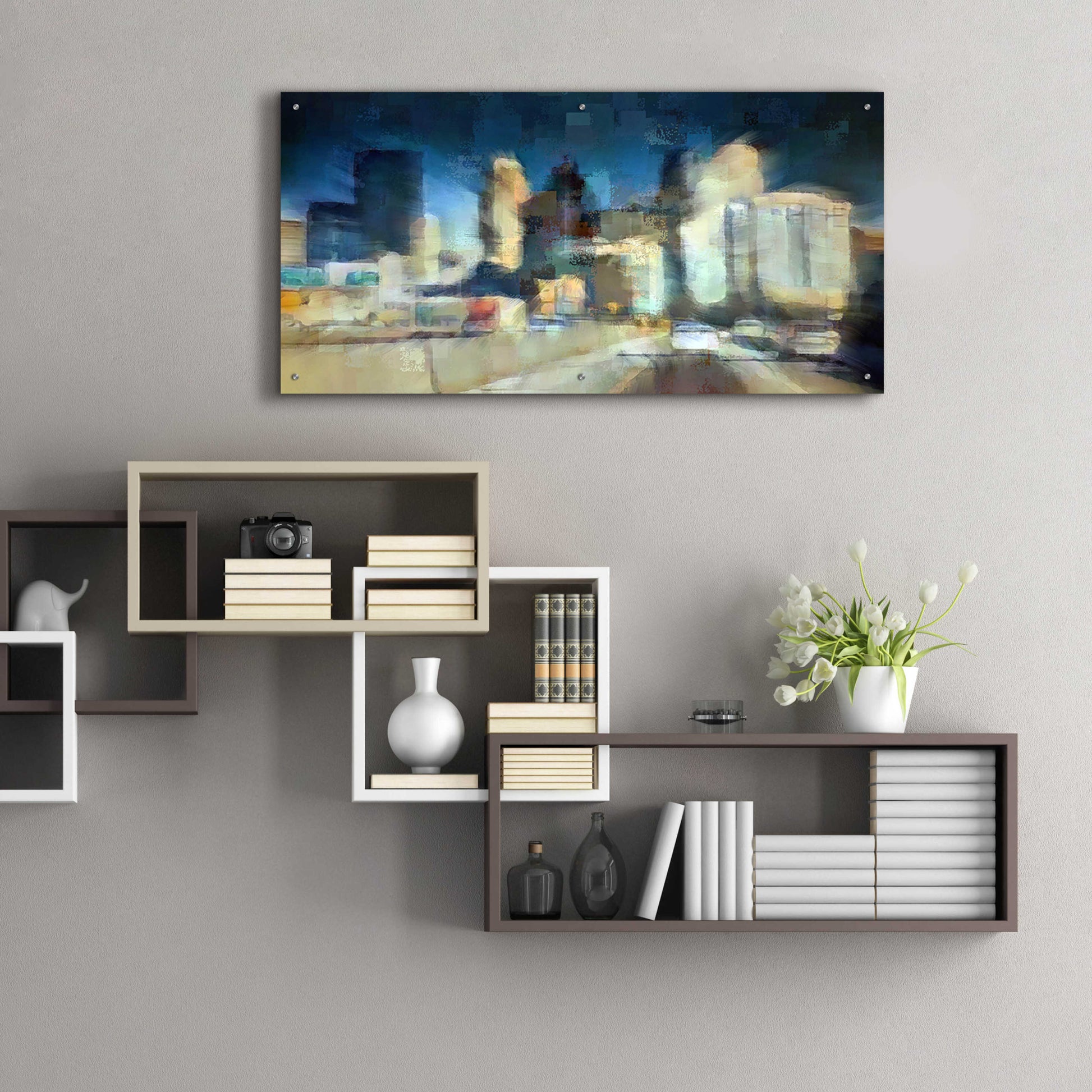 Epic Art 'City in Motion' by David Manlove, Acrylic Glass Wall Art,48x24