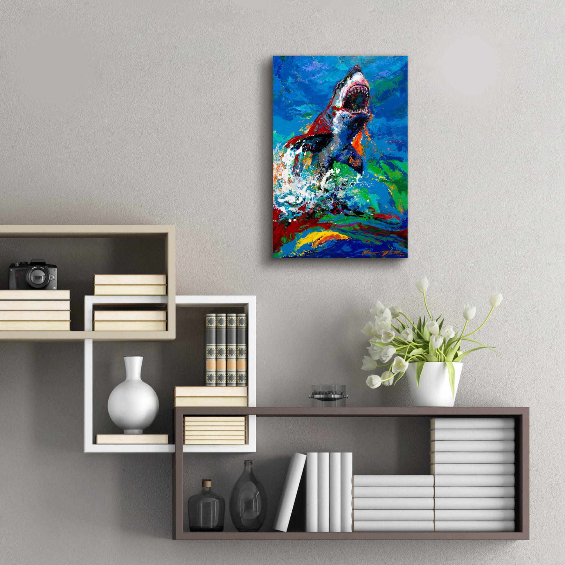 Epic Art 'The Lawyer Breeching Great White Shark' by Jace D McTier, Acrylic Glass Wall Art,16x24