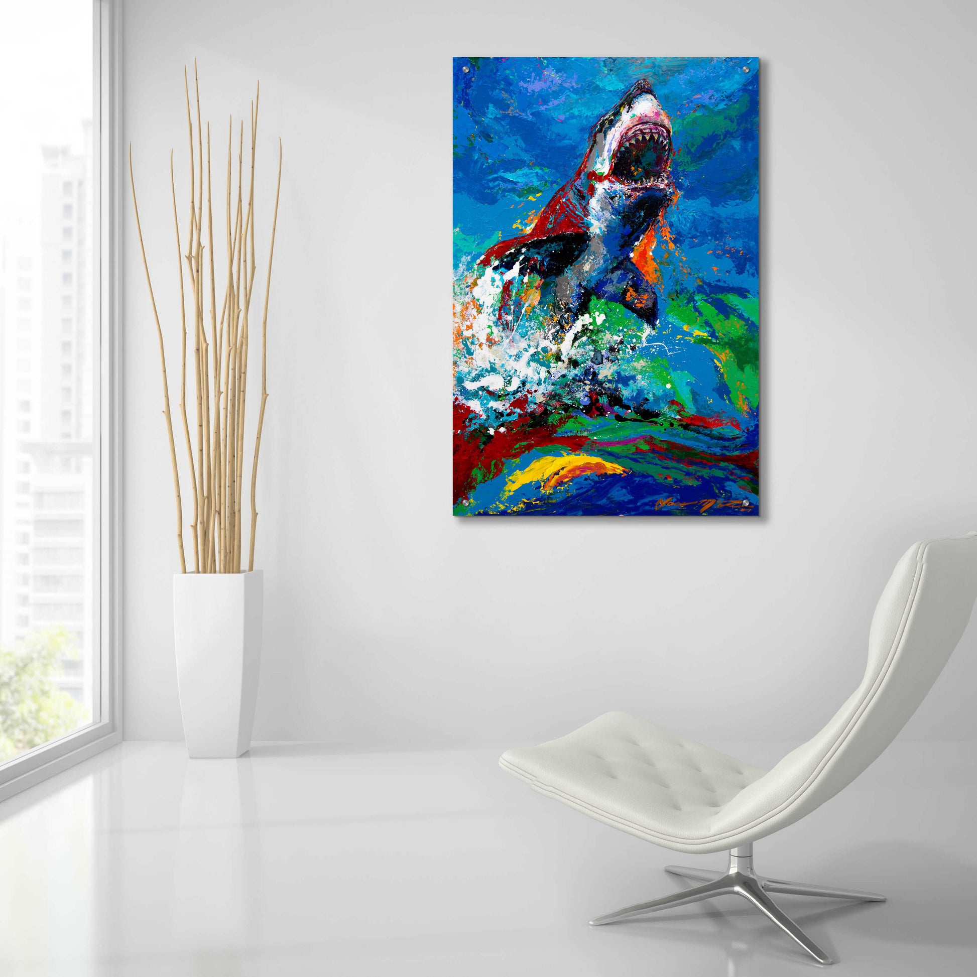 Epic Art 'The Lawyer Breeching Great White Shark' by Jace D McTier, Acrylic Glass Wall Art,24x36