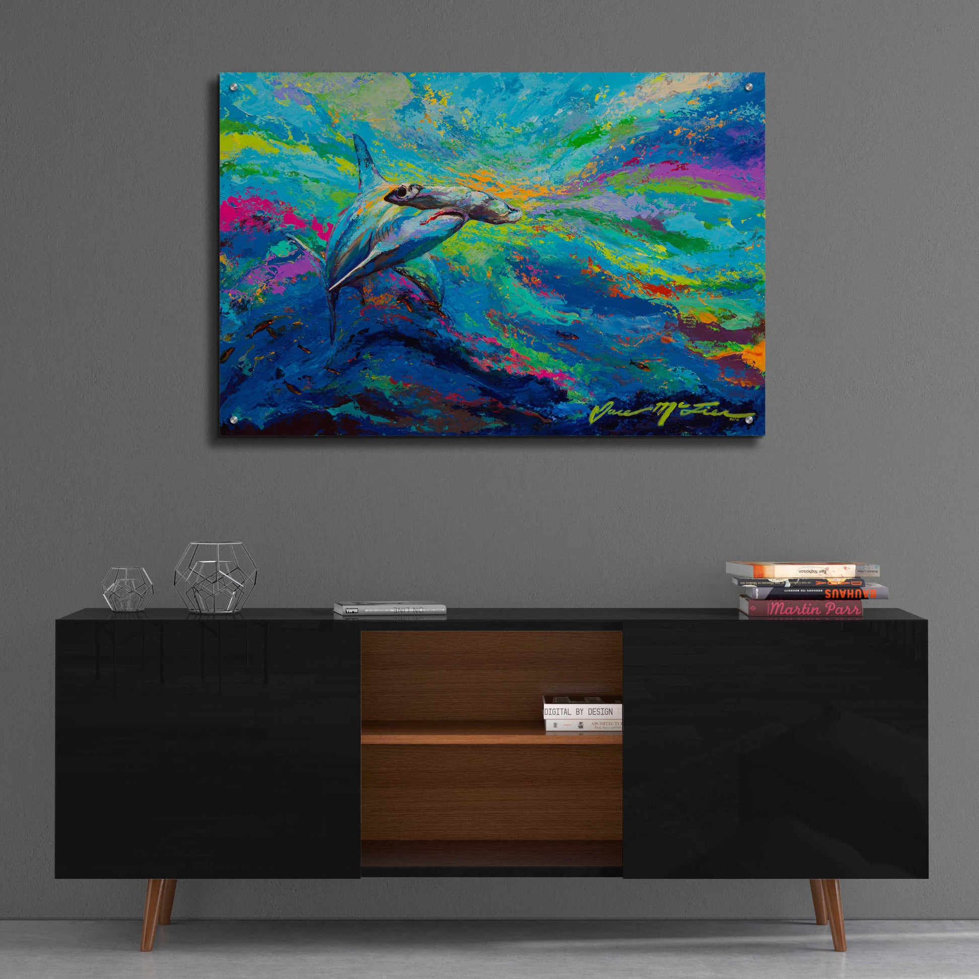 Epic Art 'After Dinner Swim Hammer Head Shark' by Jace D McTier, Acrylic Glass Wall Art,36x24