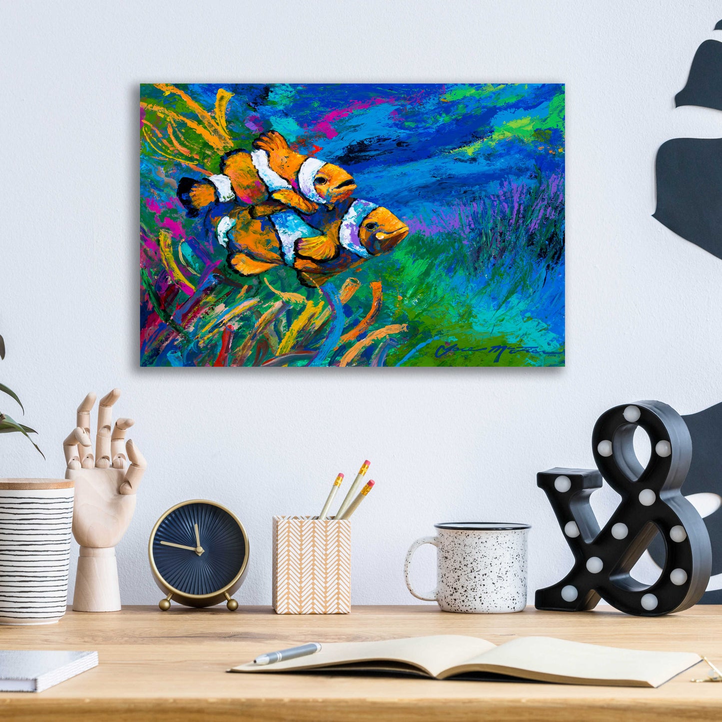 Epic Art 'The First Date Smiling Clownfish' by Jace D McTier, Acrylic Glass Wall Art,16x12